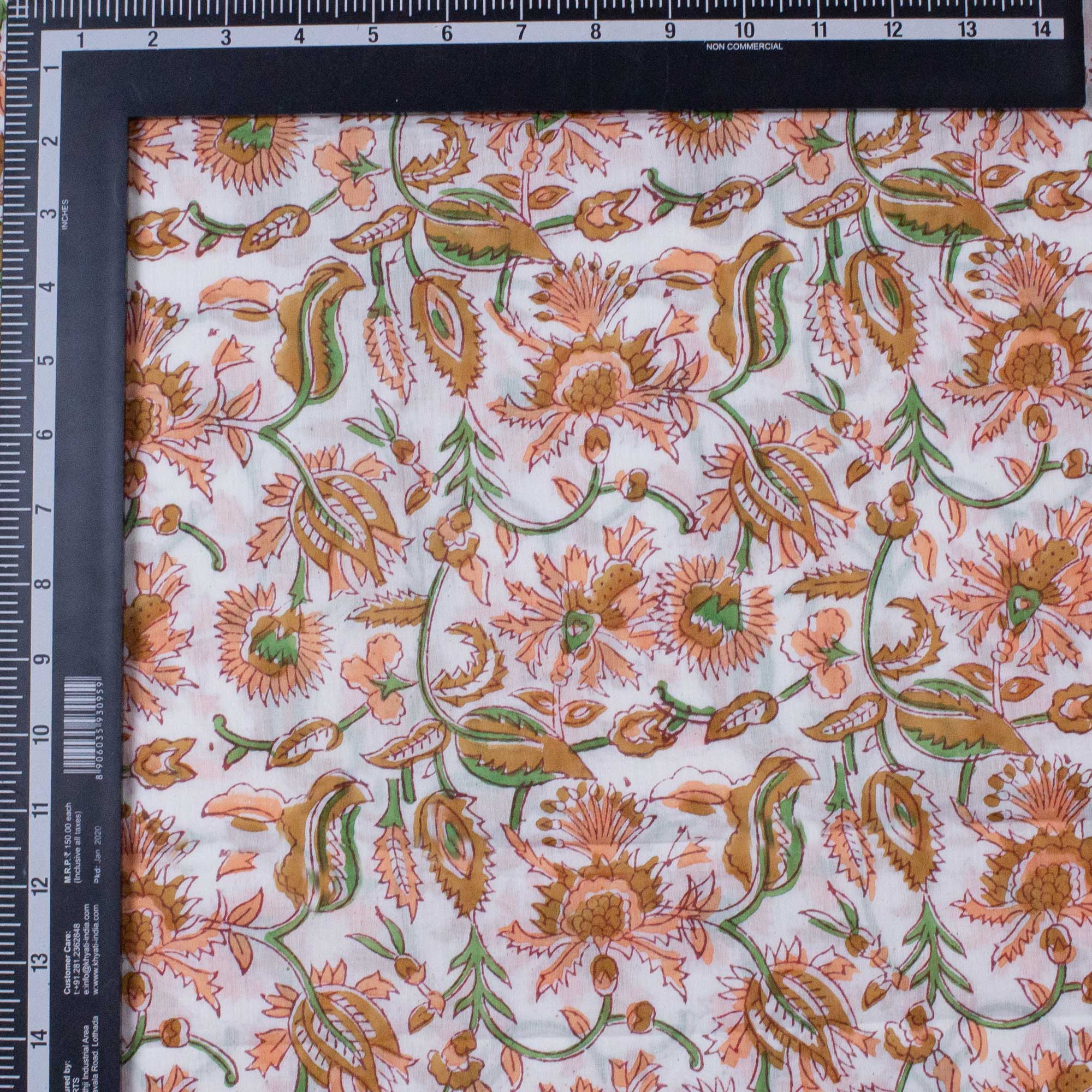 Indian Hand Block Printed Pure Cotton Floral Fabric - Image 2