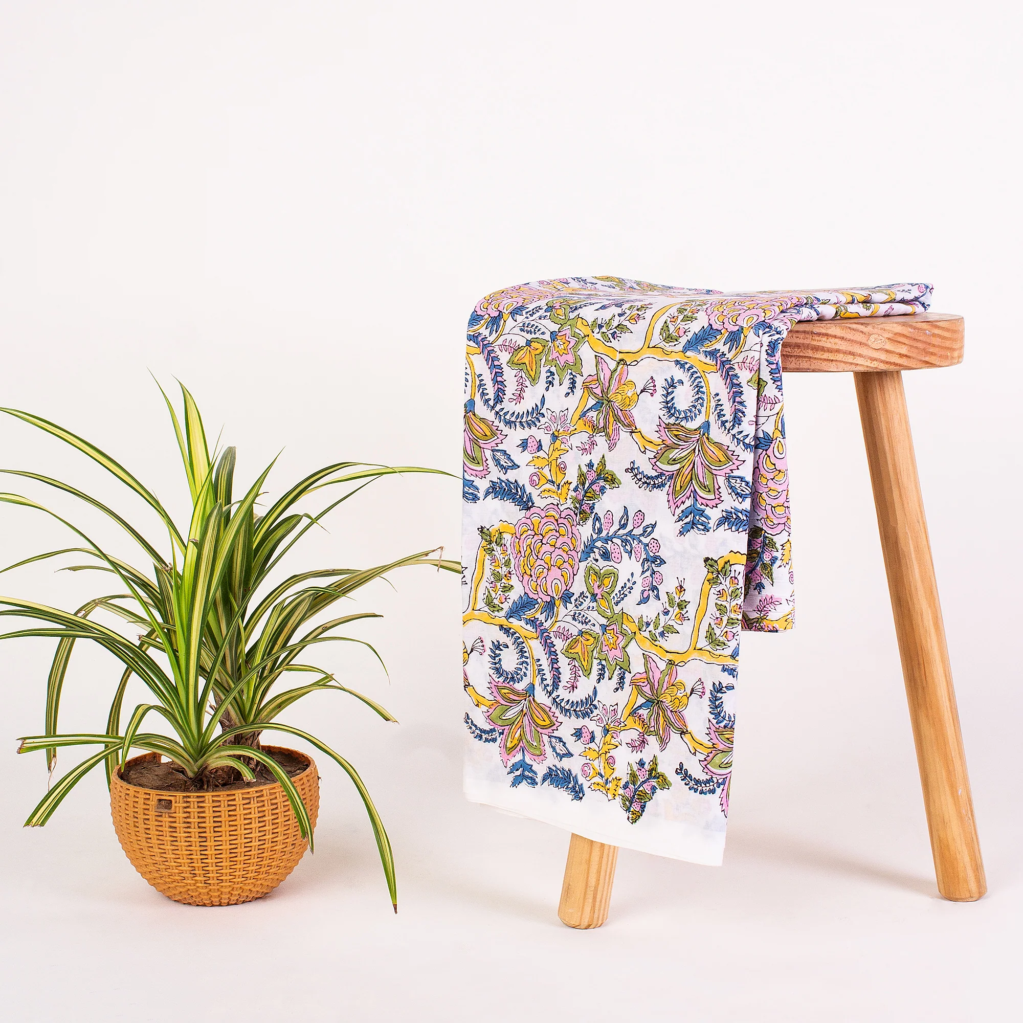 Multicolor Indian Hand Block Floral Printed Pure Cotton Fabric - Image 2