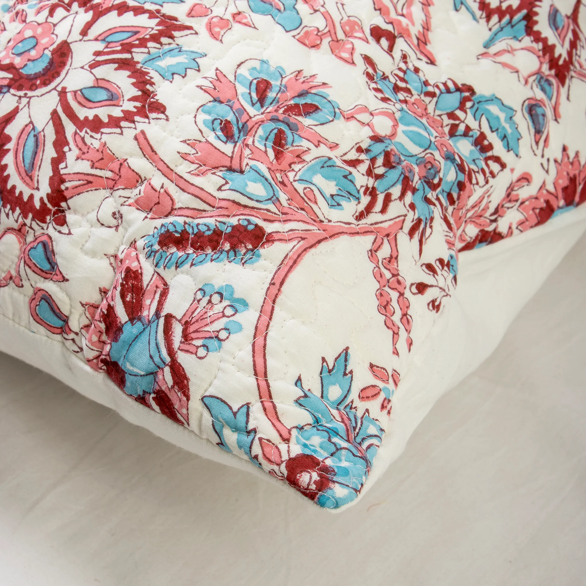 Red Floral Indian Hand Block Printed Machine Quilts - Image 9