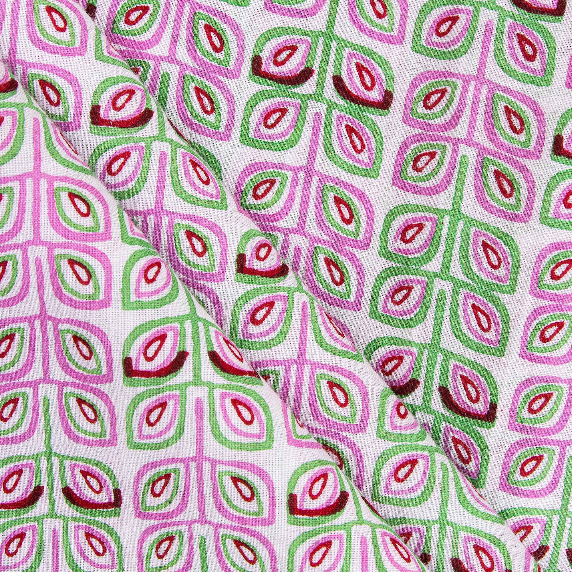 Sustainable Muticolor Leaf Print Pure Cotton Indian Hand Block Fabric
