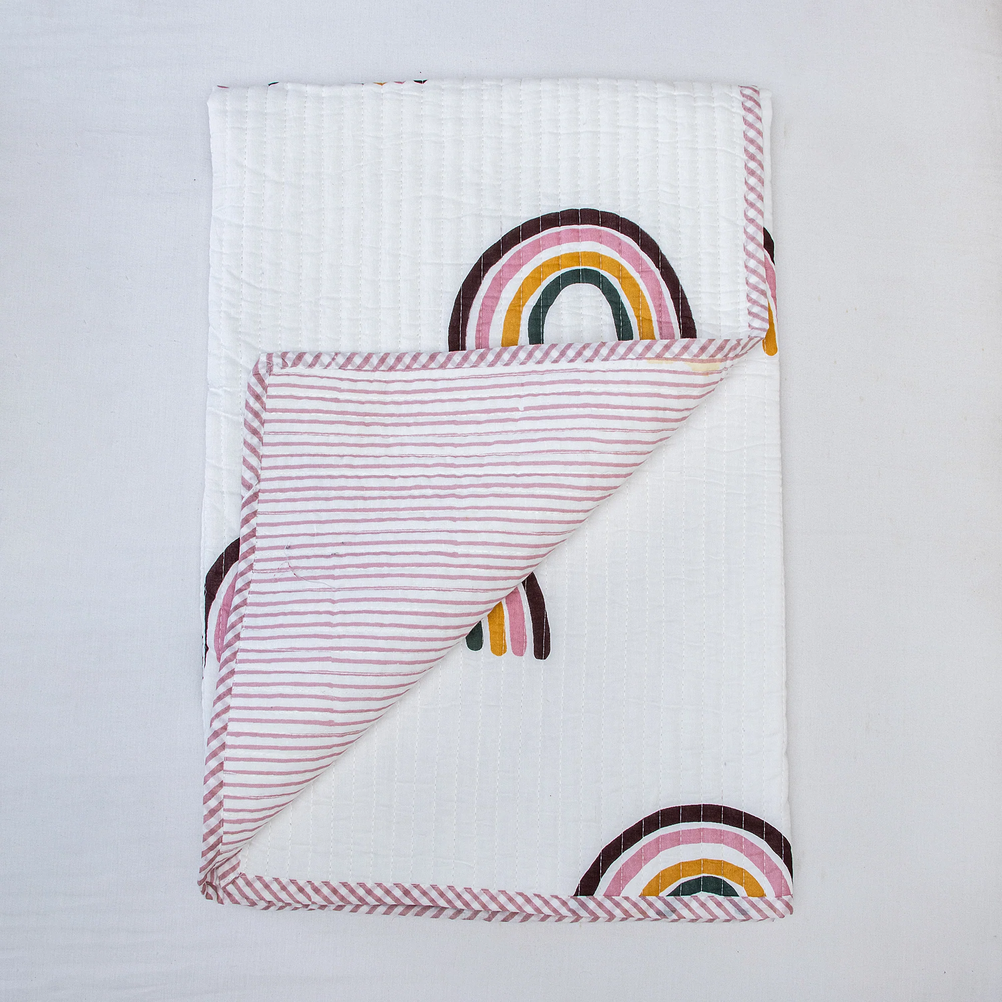 Rainbow Hand Block Printed Soft Cotton Baby Blanket - Image 3