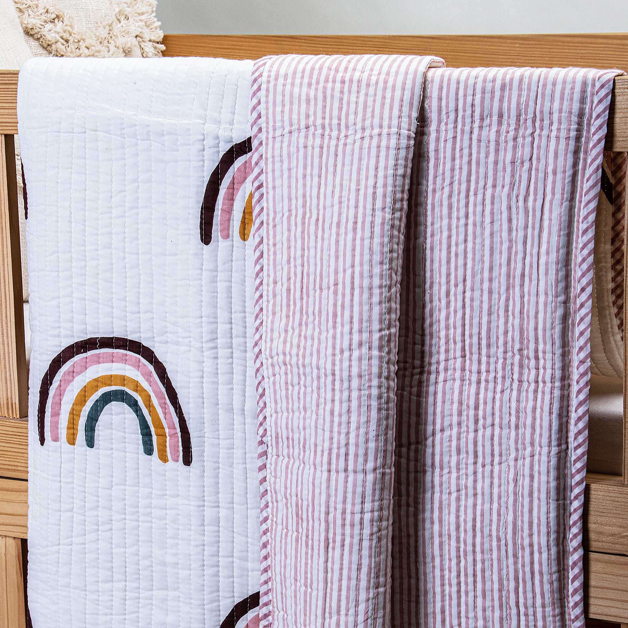 Rainbow Hand Block Printed Soft Cotton Baby Blanket - Image 4