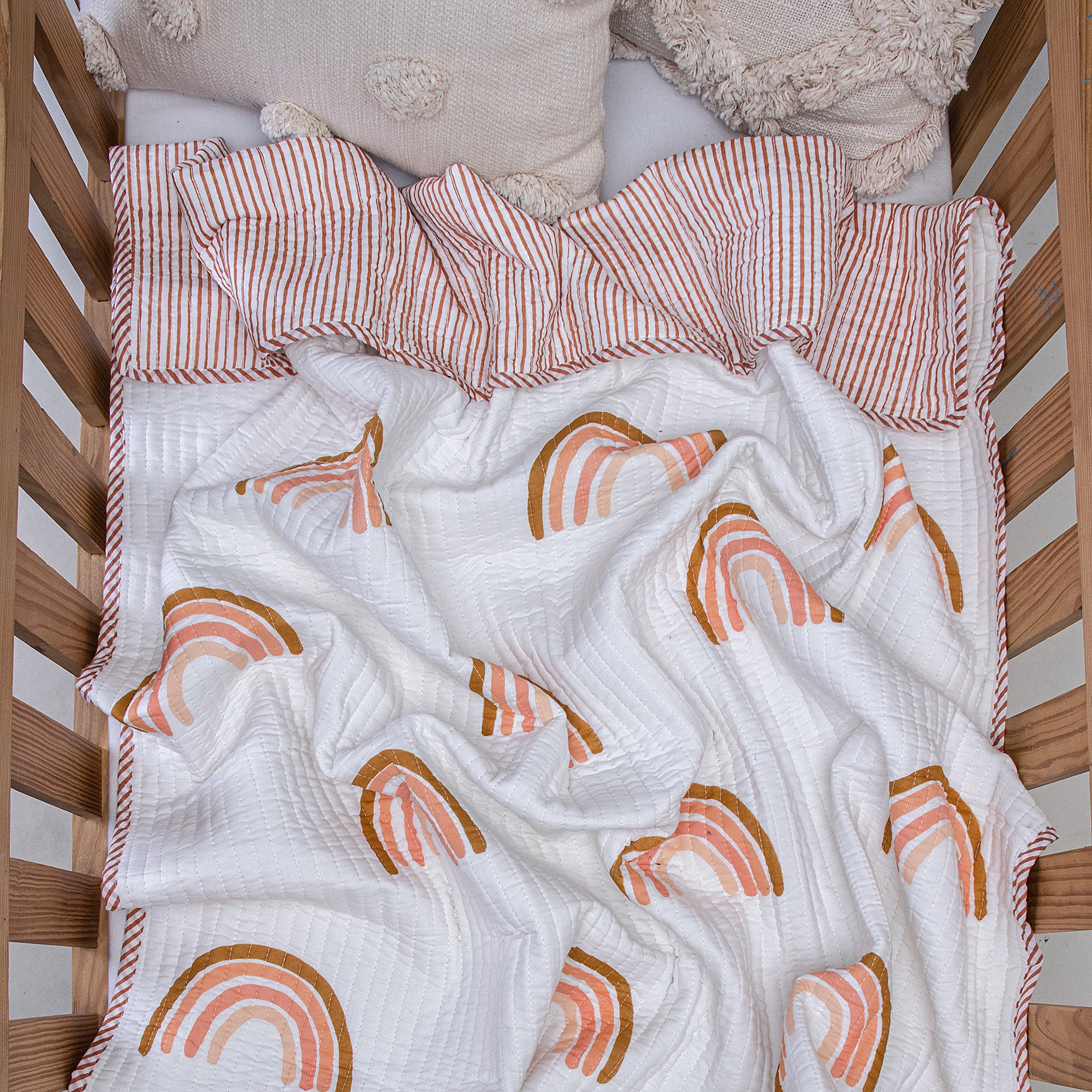 Rainbow Hand Block Printing Soft Cotton Reversible Baby Blankets - Image 4