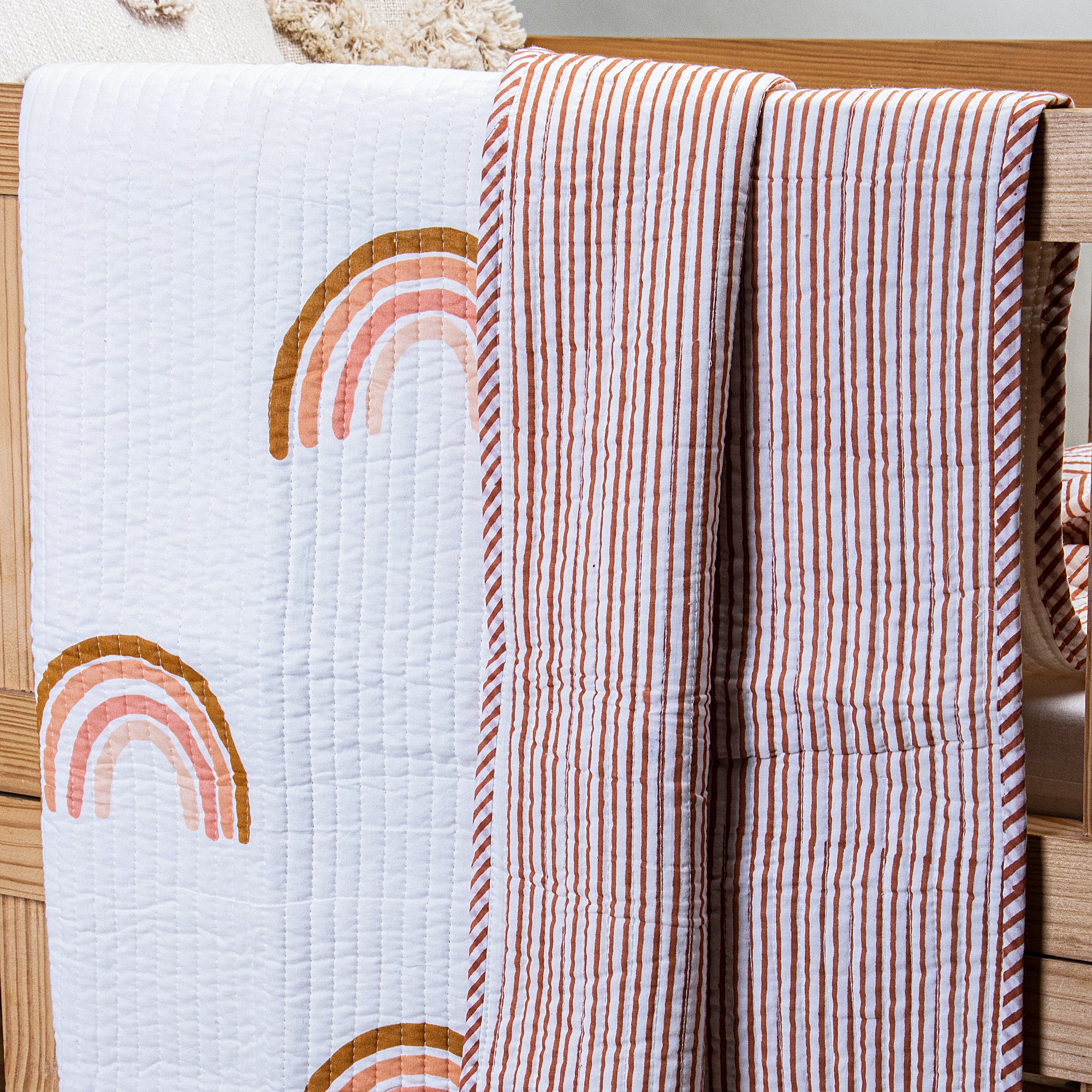 Rainbow Hand Block Printing Soft Cotton Reversible Baby Blankets - Image 5