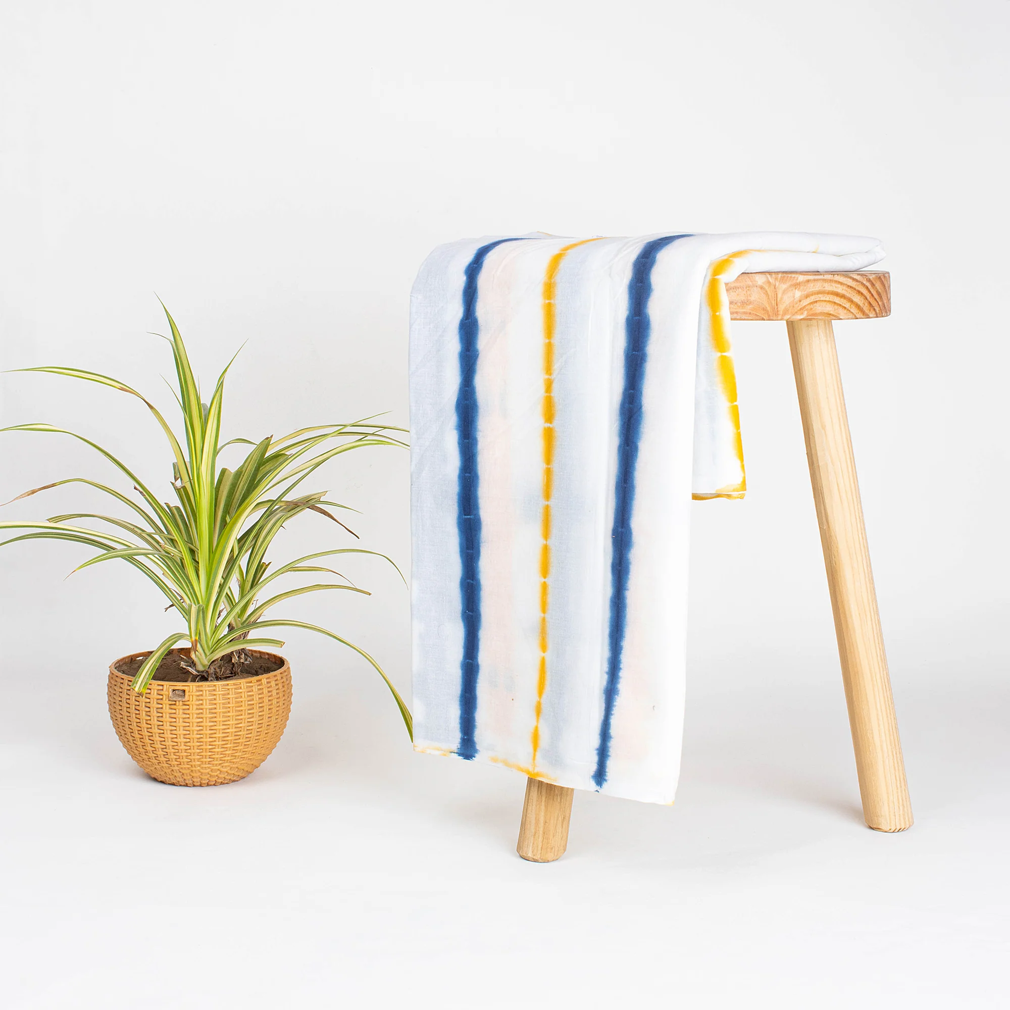 Multicolor Striped Cotton Tie Dye Shibori Fabric