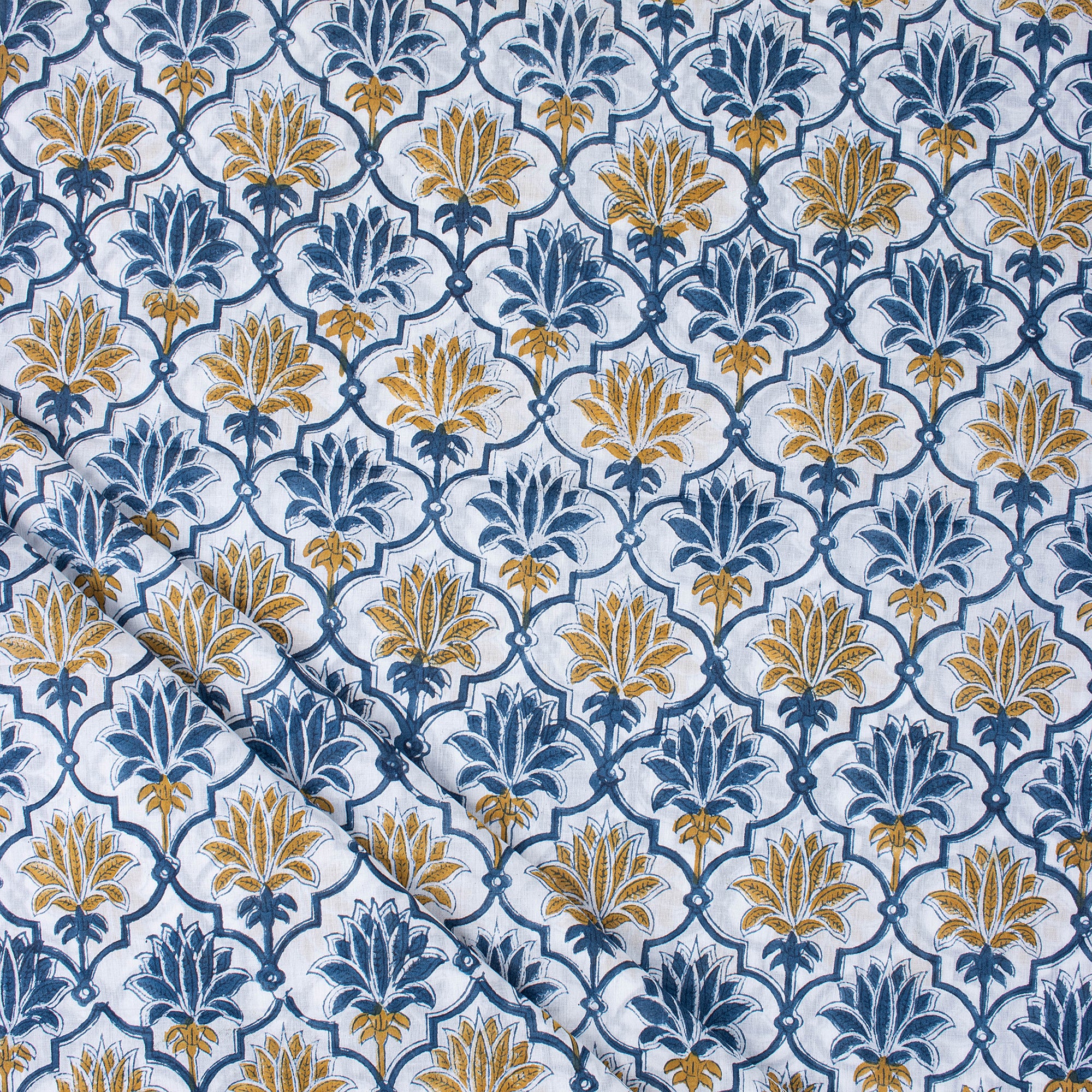 Modern Multicolor Floral Indian Hand Blocked Printed Cotton Fabric