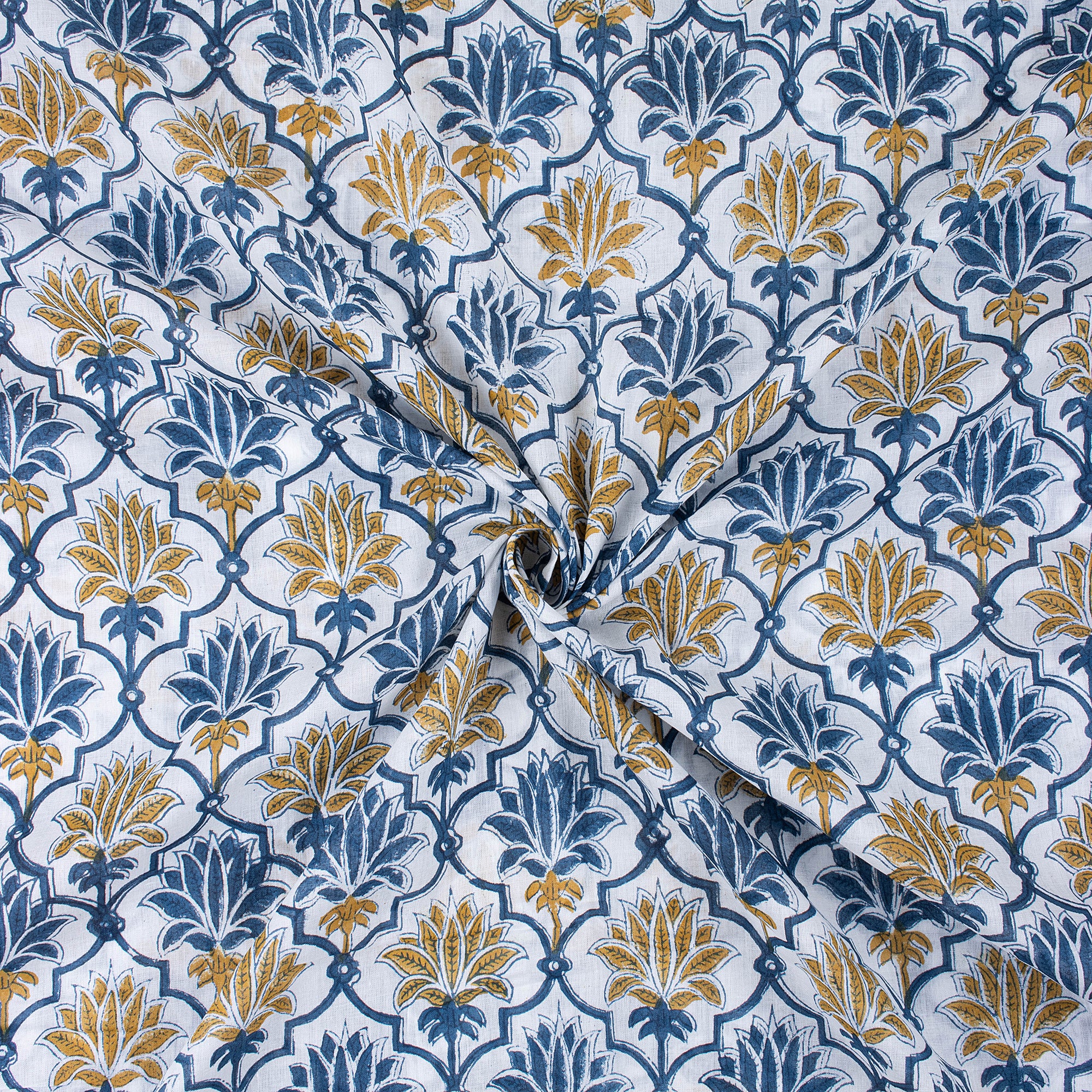 Modern Multicolor Floral Indian Hand Blocked Printed Cotton Fabric - Image 3
