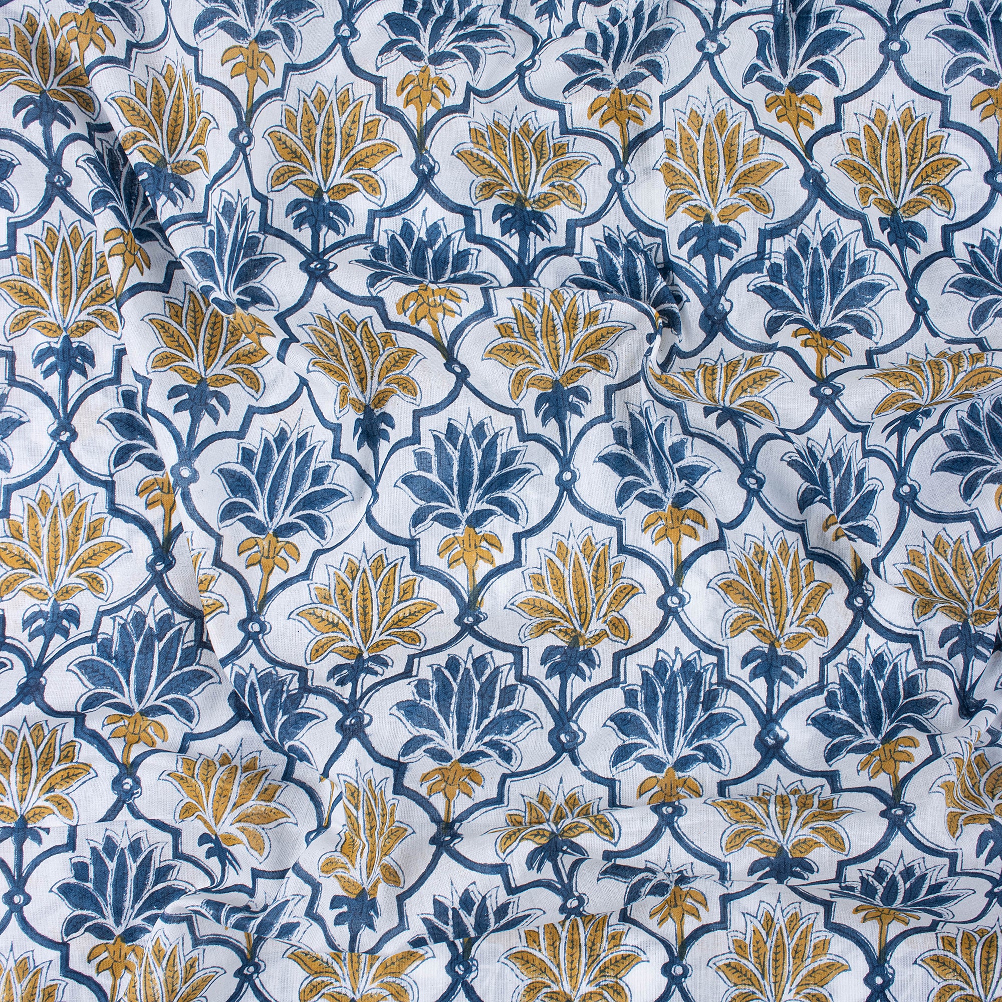 Modern Multicolor Floral Indian Hand Blocked Printed Cotton Fabric - Image 4