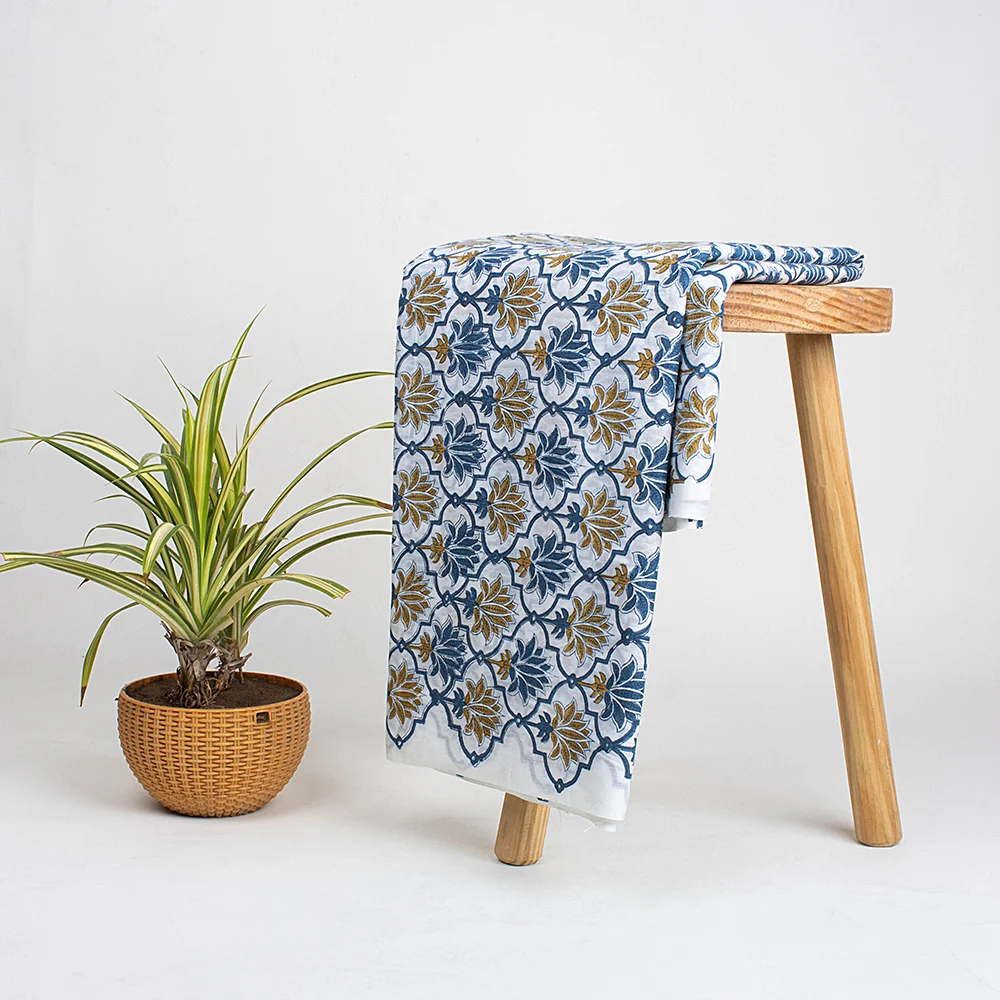 Modern Multicolor Floral Indian Hand Blocked Printed Cotton Fabric - Image 5