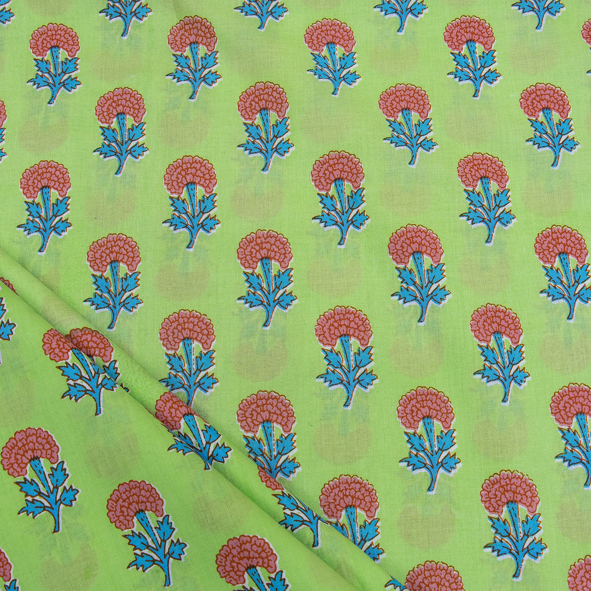Hand Printed Pure Cotton Floral Fabric for Kimono