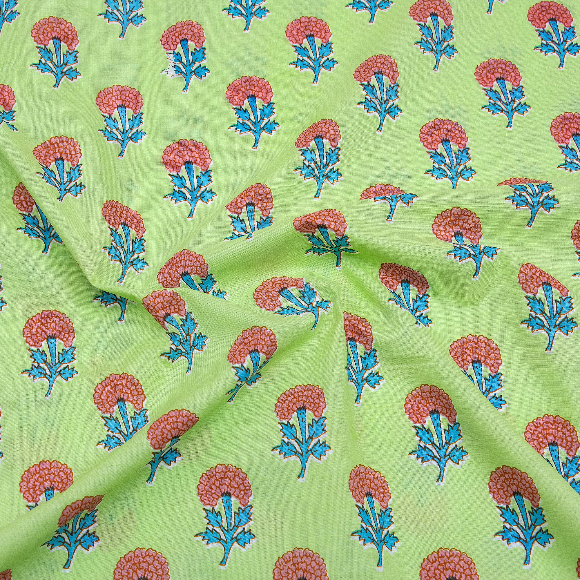 Hand Printed Pure Cotton Floral Fabric for Kimono - Image 3