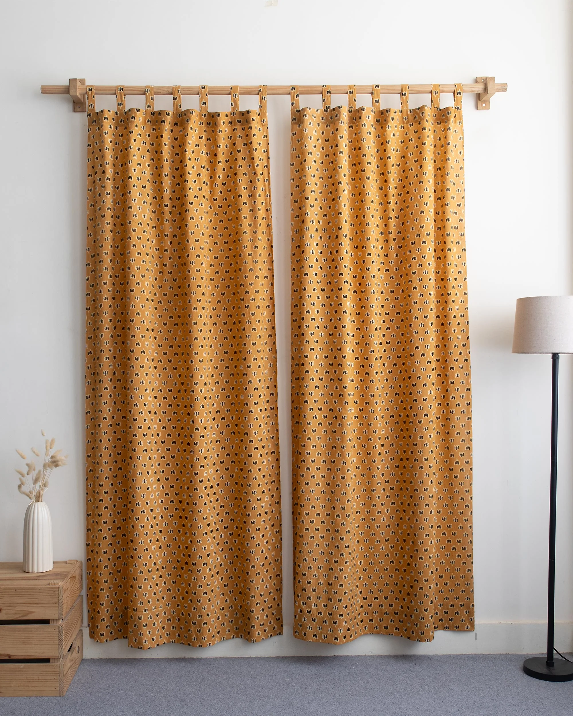 Mustard Yellow Block Printed Organic Curtains for Door - Image 2
