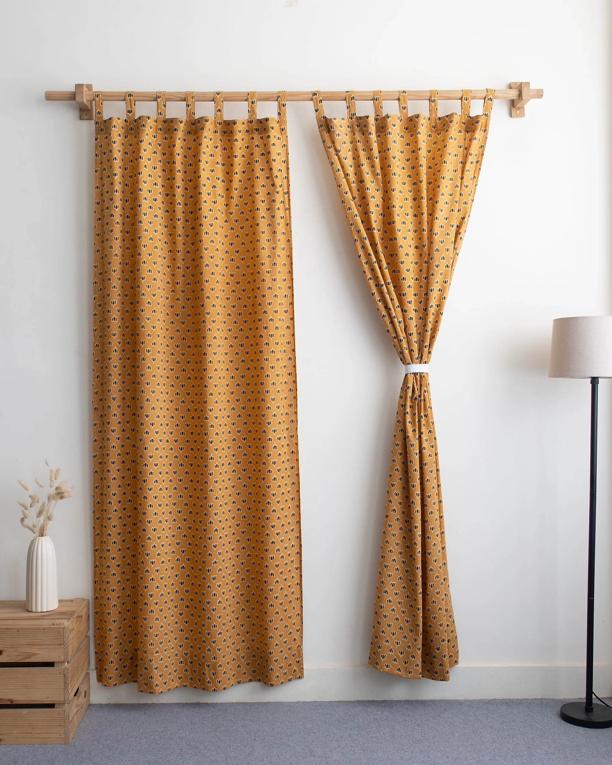 Mustard Yellow Block Printed Organic Curtains for Door - Image 3