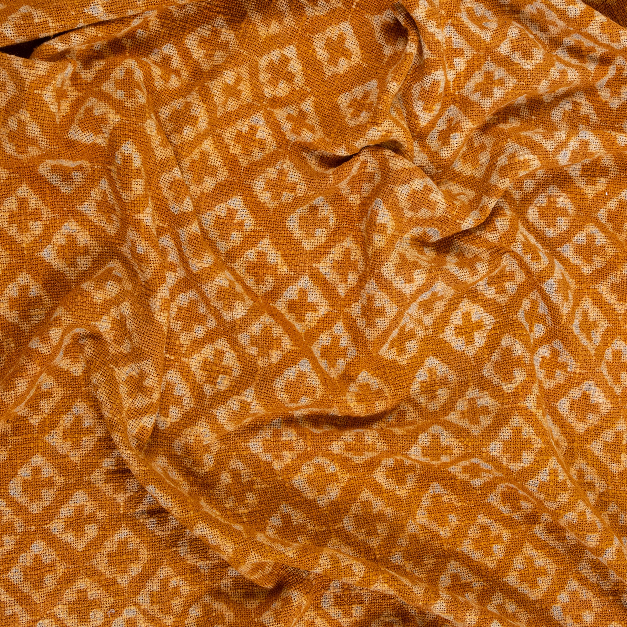 Mustard Yellow Block Printed Handmade Cotton Throw Blankets - Image 3