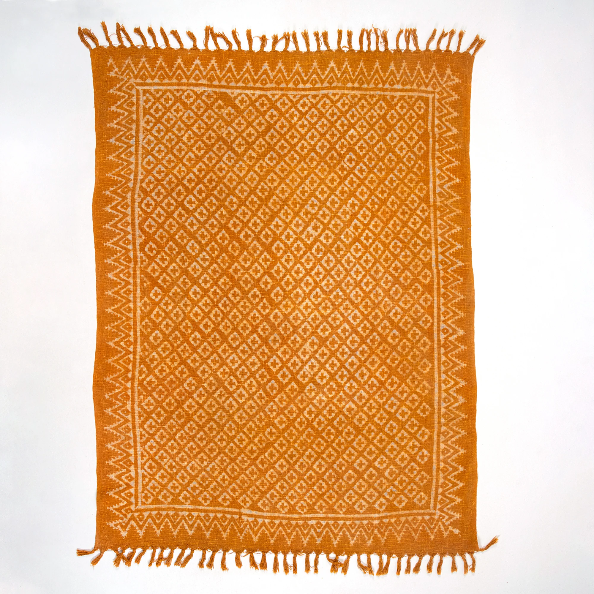 Mustard Yellow Block Printed Handmade Cotton Throw Blankets - Image 4