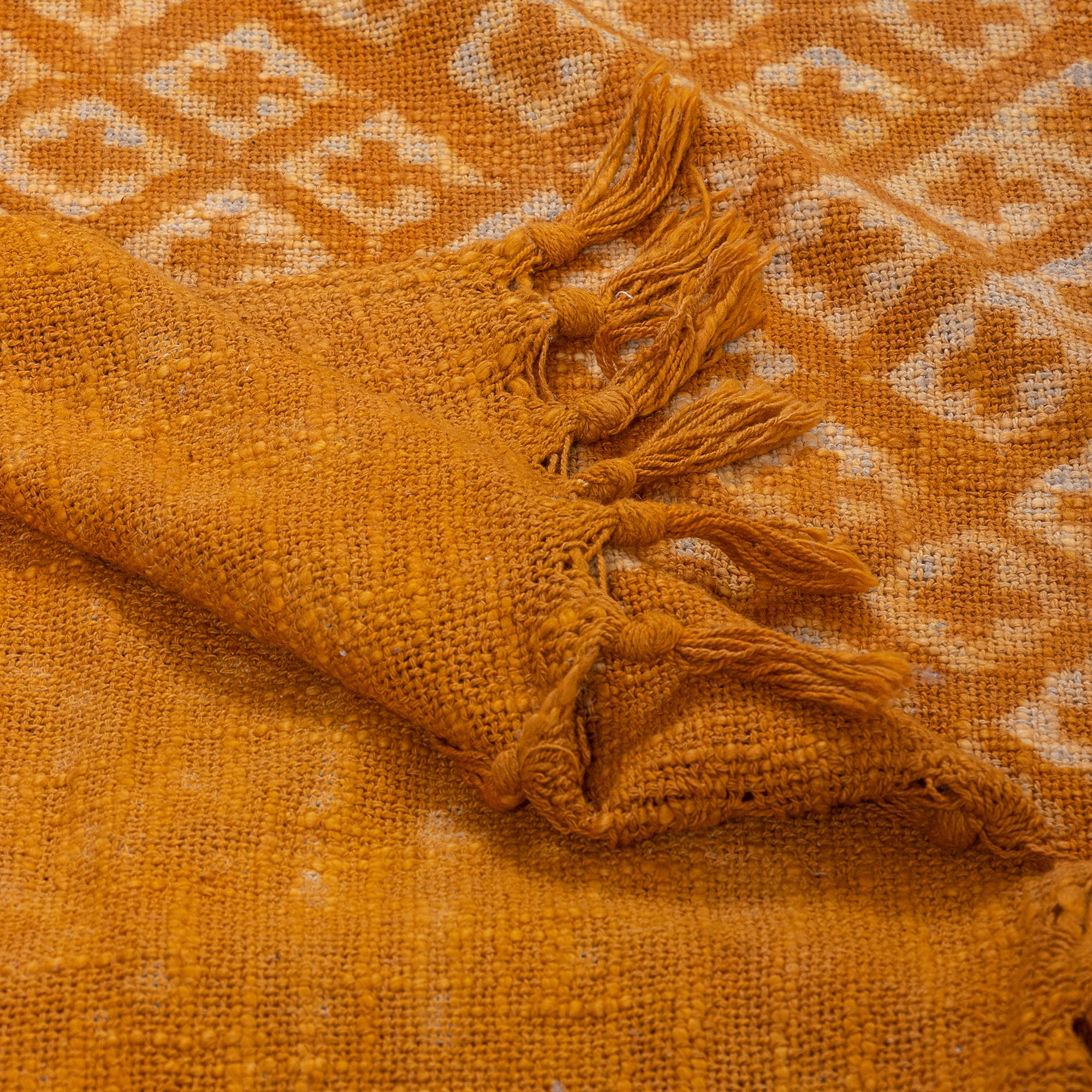 Mustard Yellow Block Printed Handmade Cotton Throw Blankets - Image 5