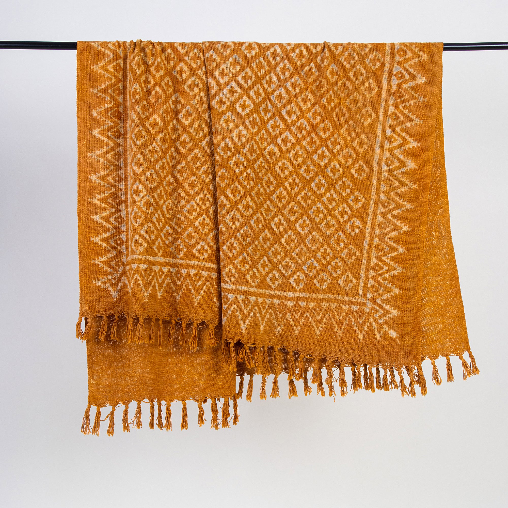 Mustard Yellow Block Printed Handmade Cotton Throw Blankets - Image 6