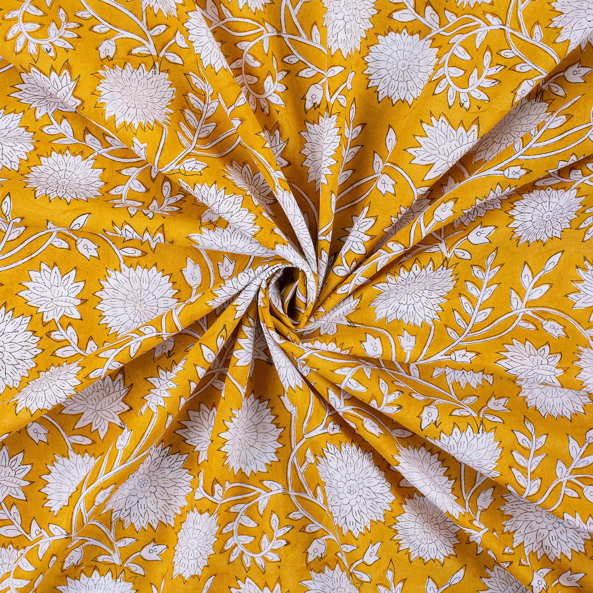 Hand Block Printed Floral Fabric - Image 4