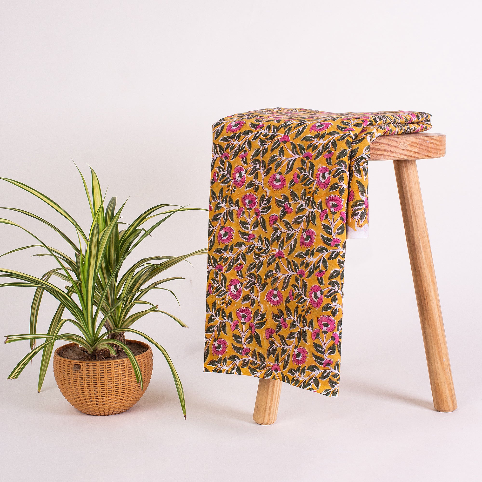 Hand Block Pure Cotton Indian Pink Floral Printed Fabric - Image 2