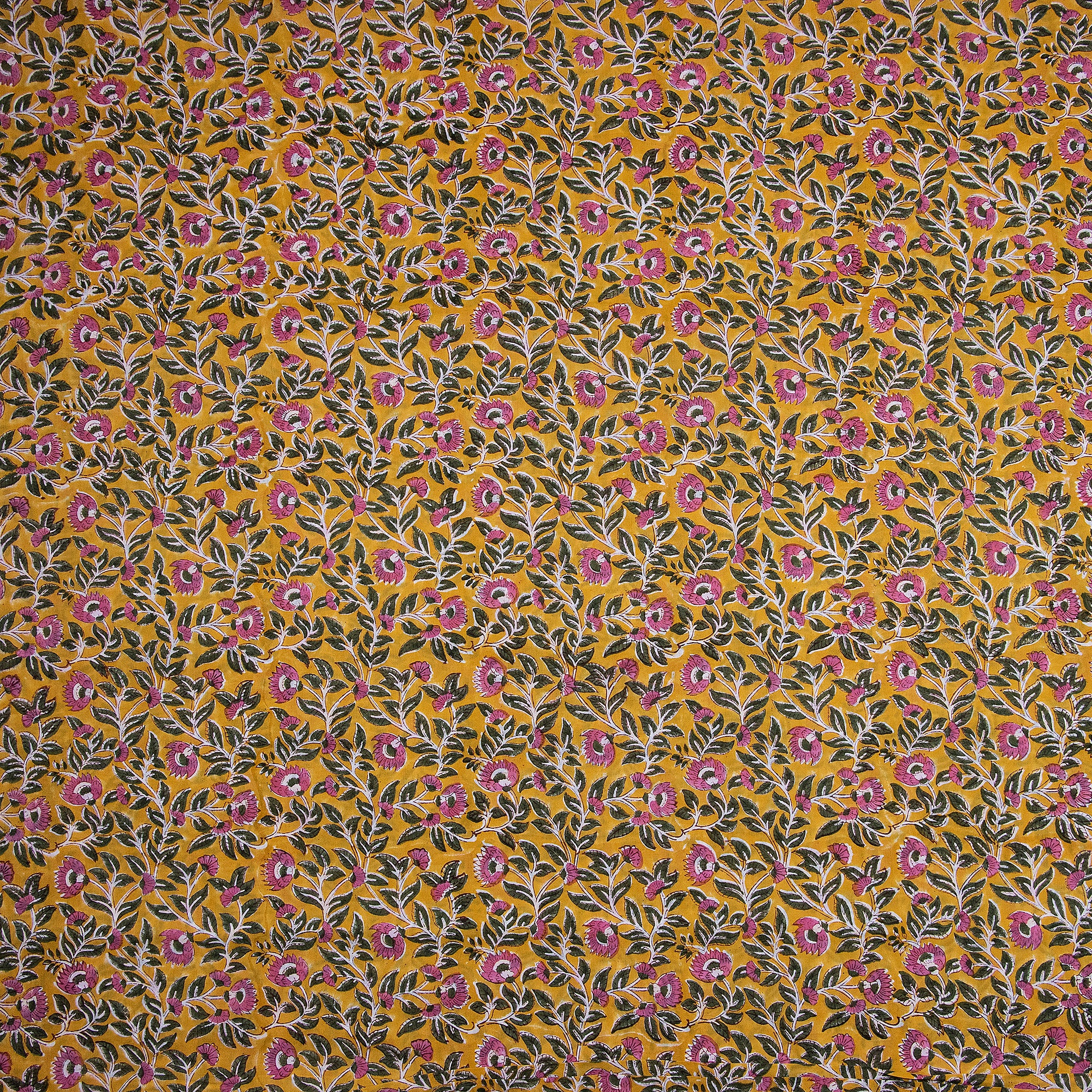 Hand Block Pure Cotton Indian Pink Floral Printed Fabric - Image 3