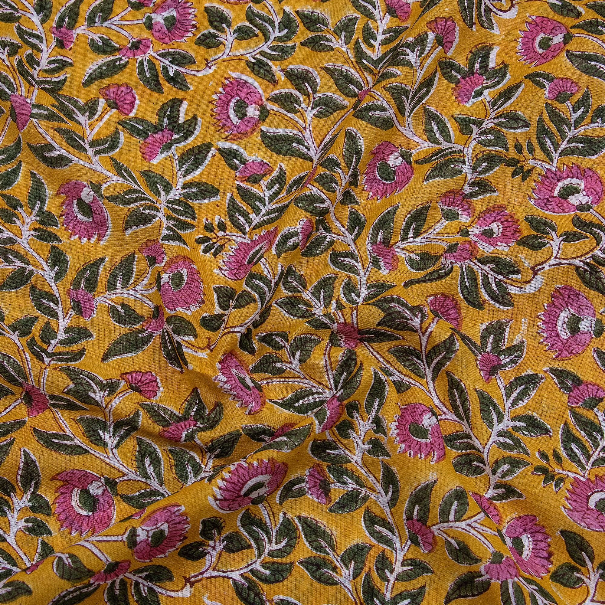 Hand Block Pure Cotton Indian Pink Floral Printed Fabric - Image 4