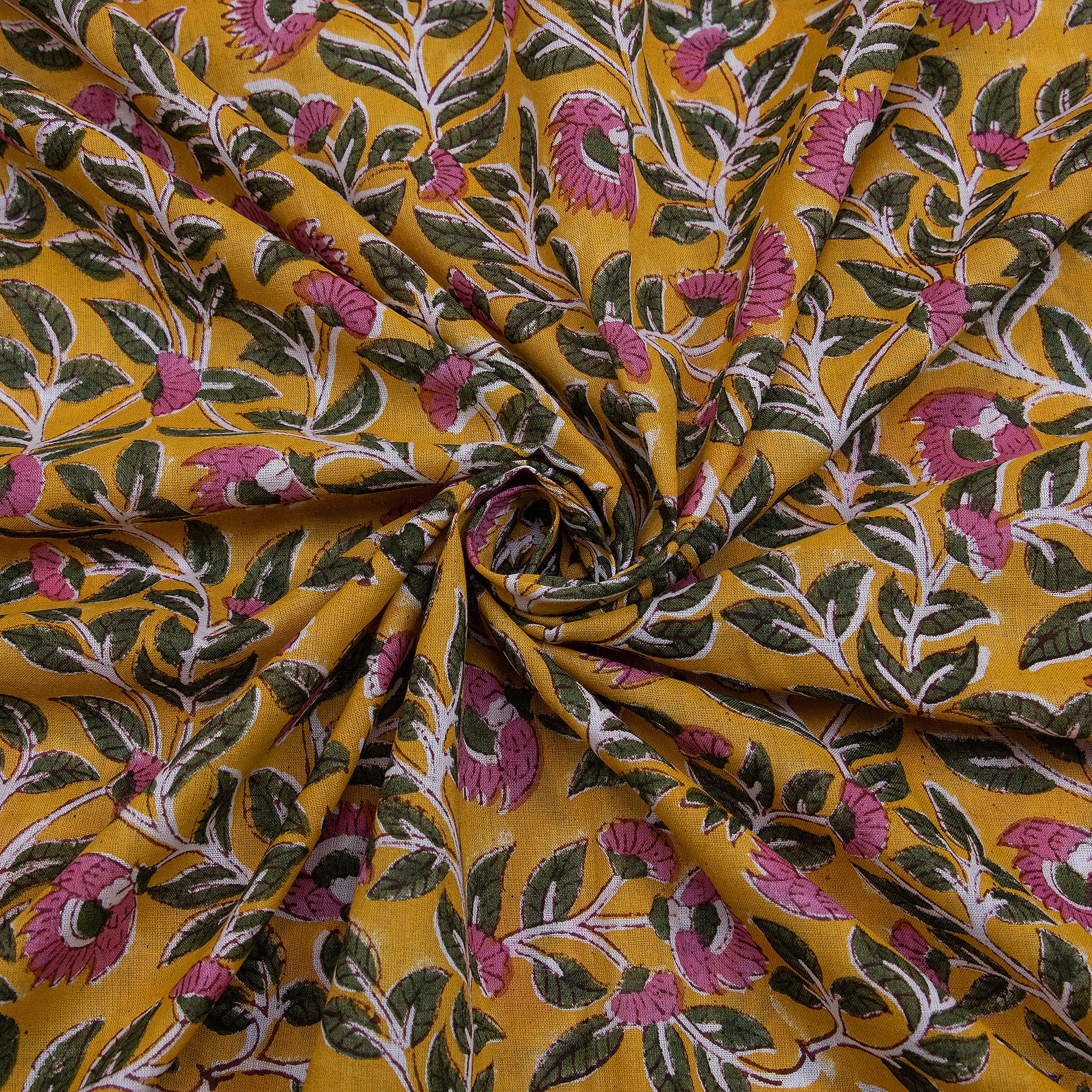 Hand Block Pure Cotton Indian Pink Floral Printed Fabric - Image 5