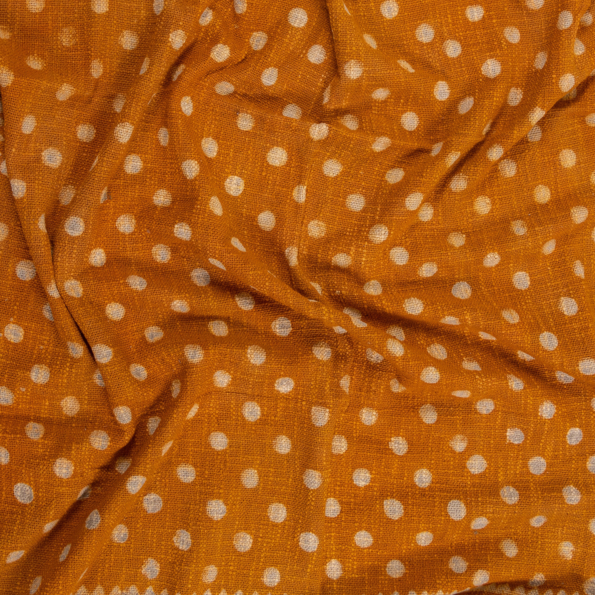 Mustard Yellow Indian Hand Block Printed Polka Dots Cotton Throw Blankets - Image 3