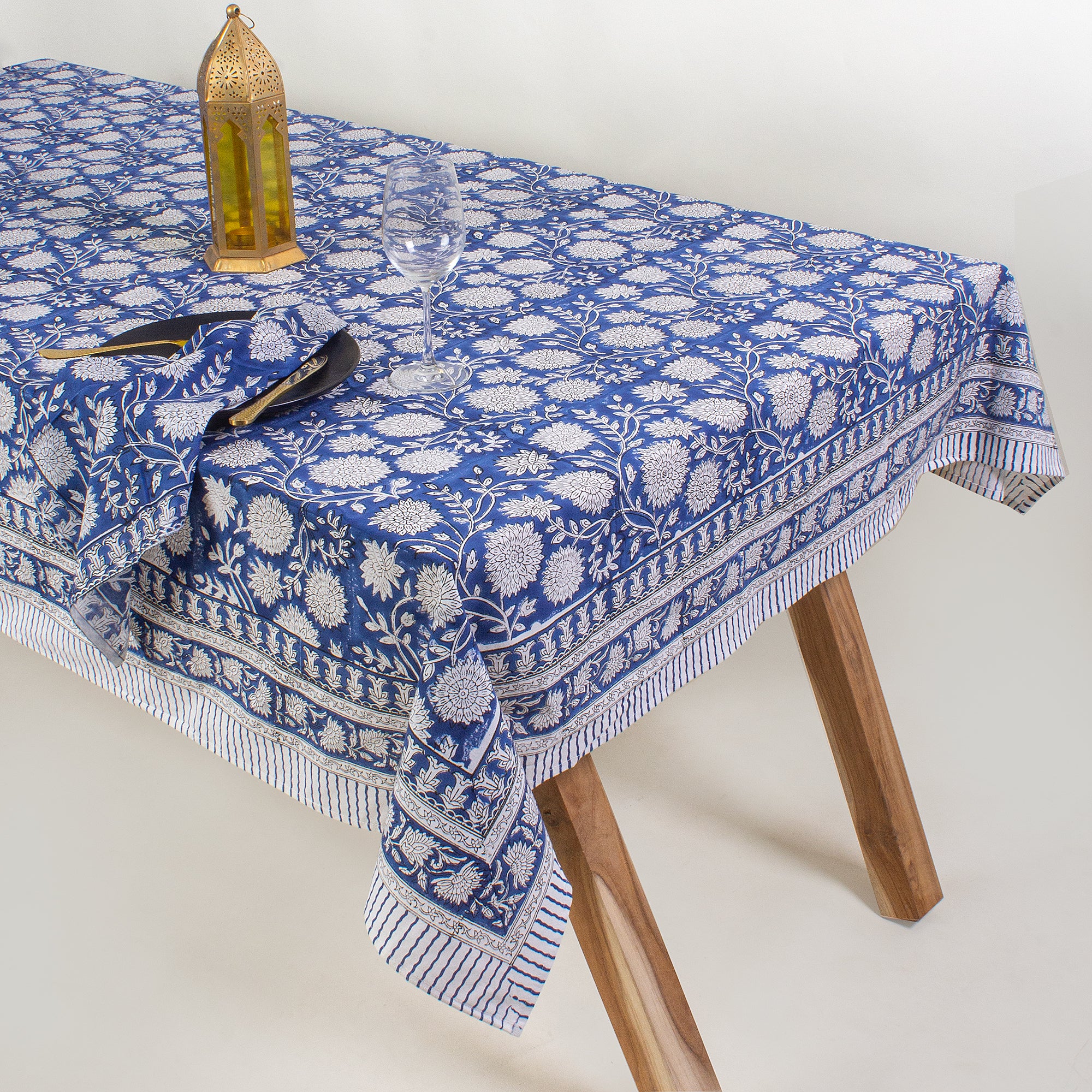 Organic Indian Block Printed Floral Cotton Table Cover for Living Space - Image 3
