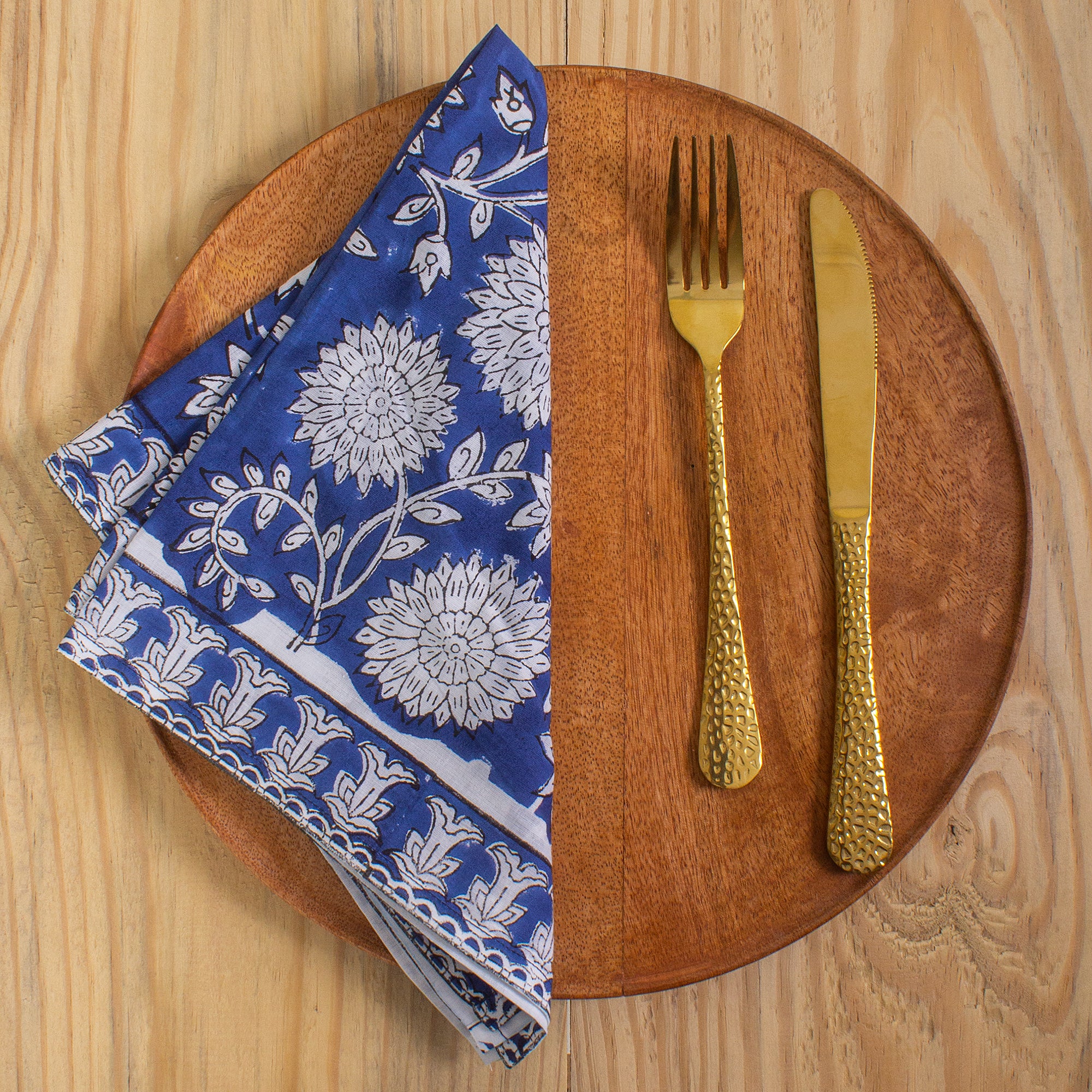 Organic Indian Block Printed Floral Cotton Table Cover for Living Space - Image 4