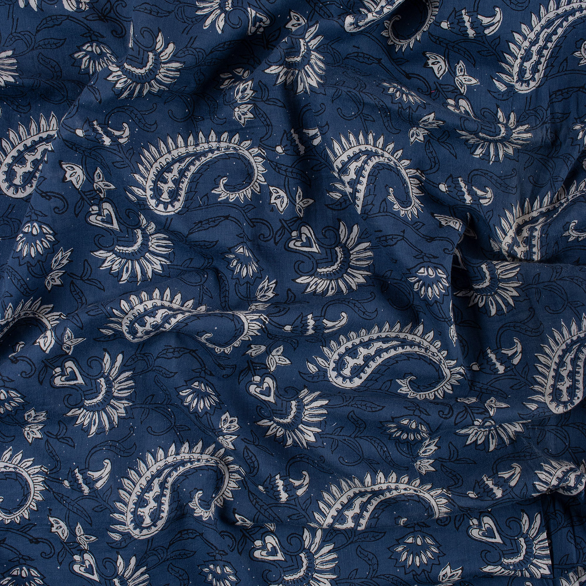 Natural Hand Dyed Paisley Print Cotton Indigo Dress Material Fabric - Image 3
