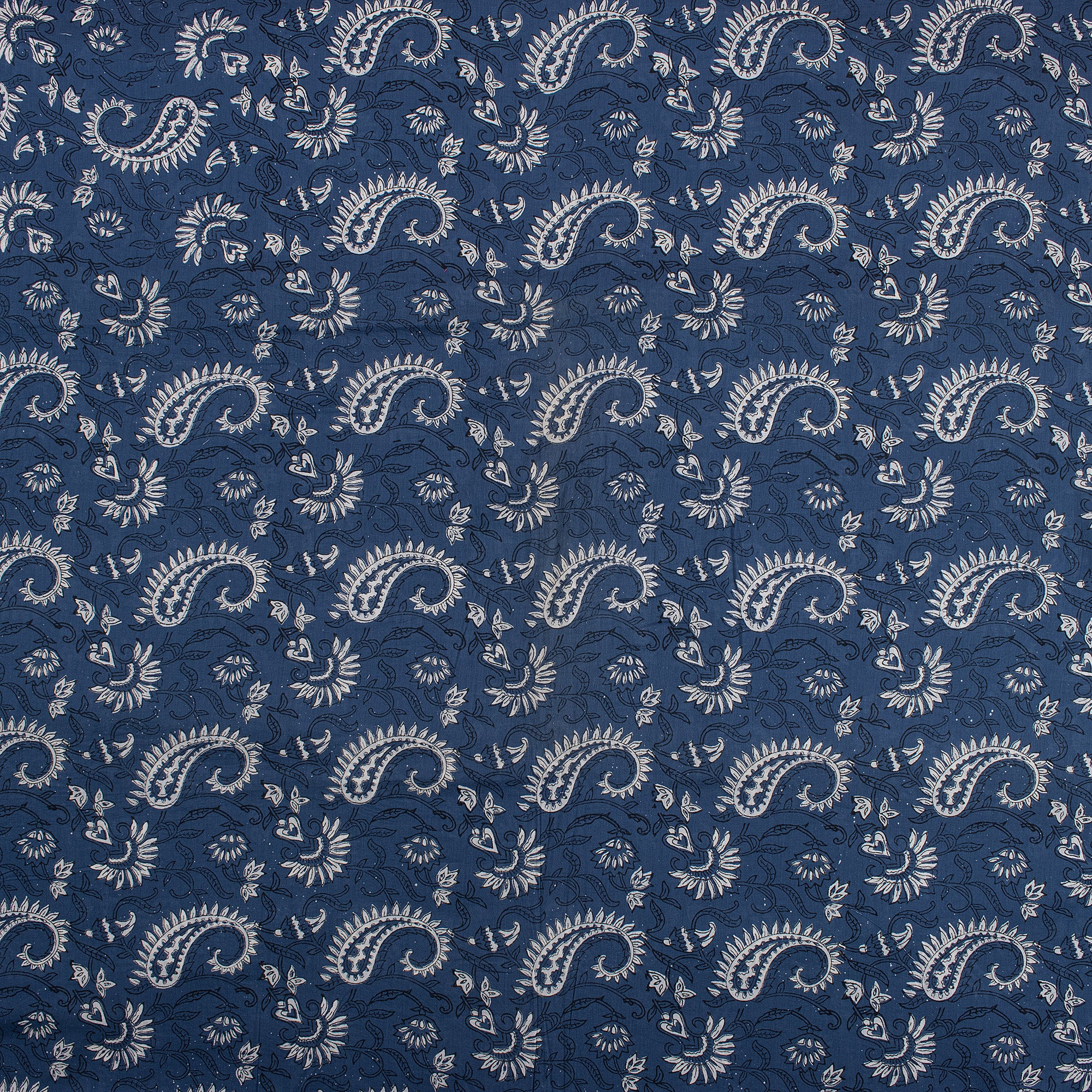 Natural Hand Dyed Paisley Print Cotton Indigo Dress Material Fabric - Image 4