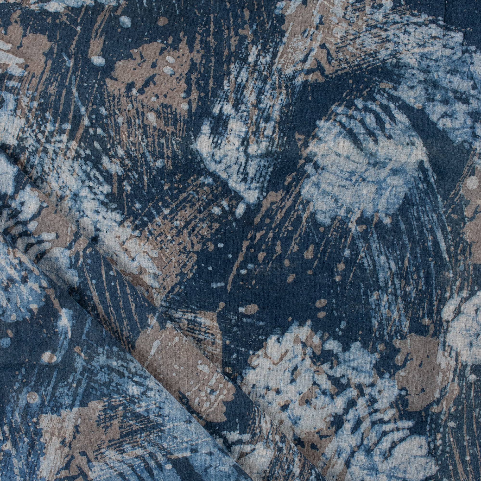 Block Printed Natural Hand Dyed Indigo Blue Cotton Textile Fabric - Image 3