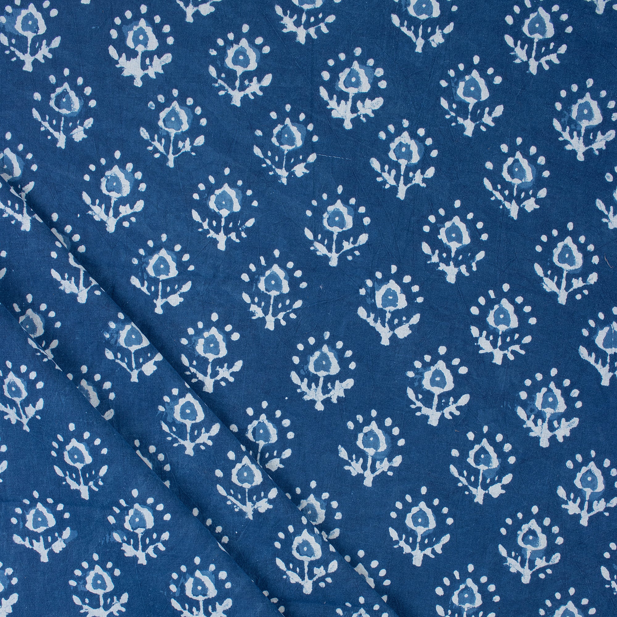 Natural Indigo Blue Booti Floral Print Cotton Women's Dress Fabric