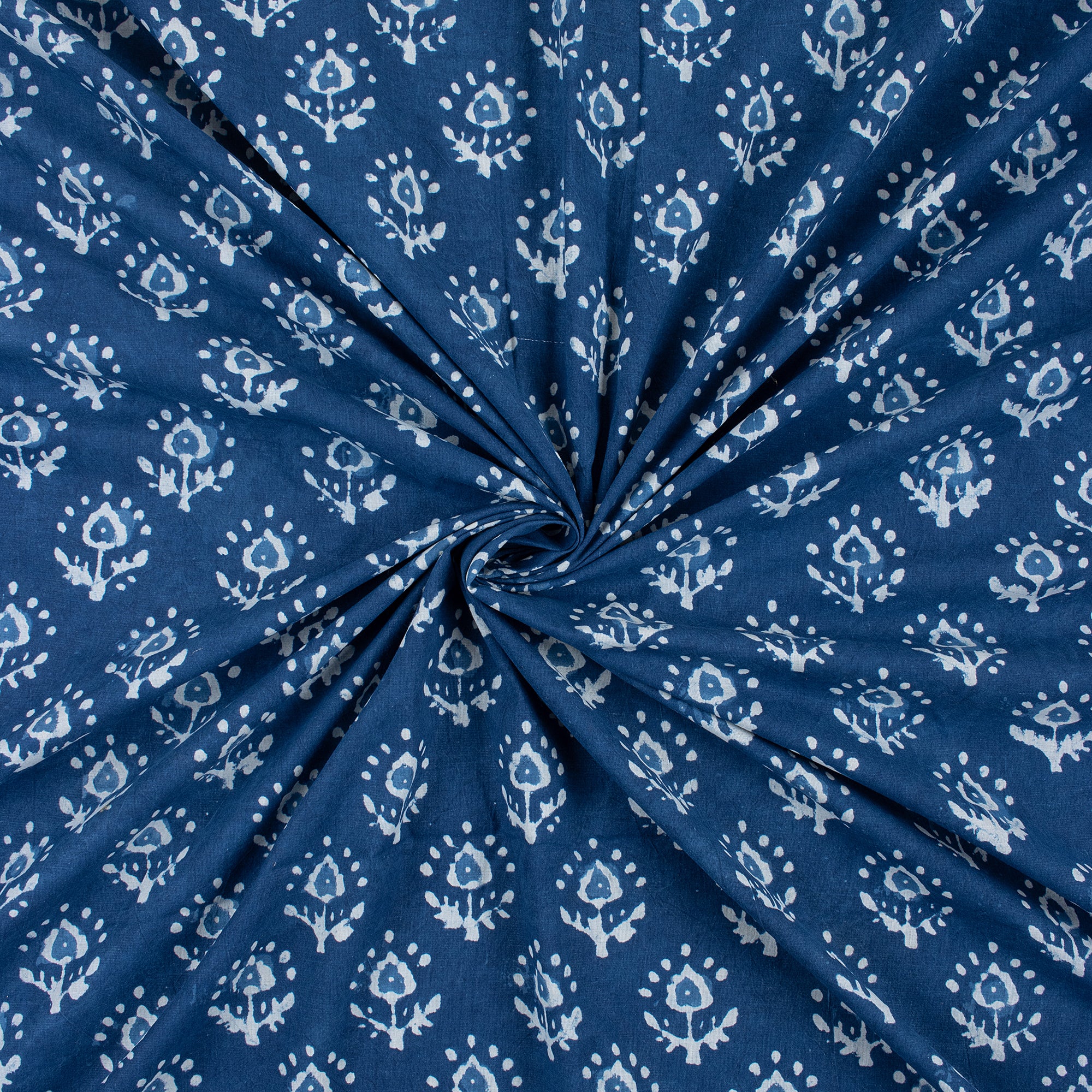 Natural Indigo Blue Booti Floral Print Cotton Women's Dress Fabric - Image 2