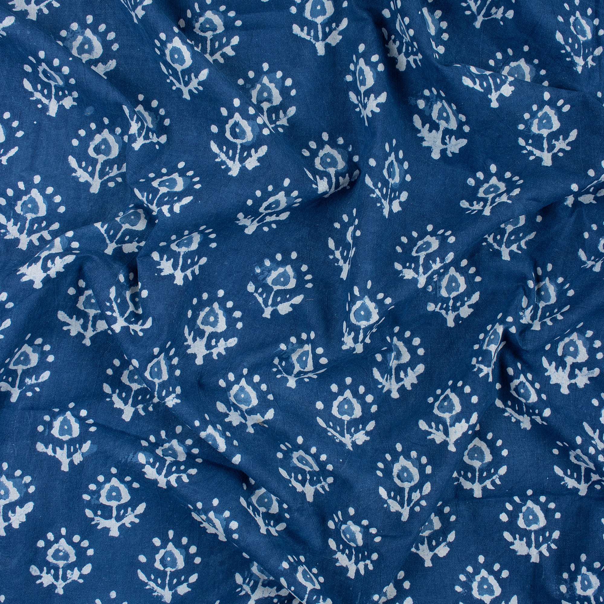 Natural Indigo Blue Booti Floral Print Cotton Women's Dress Fabric - Image 3