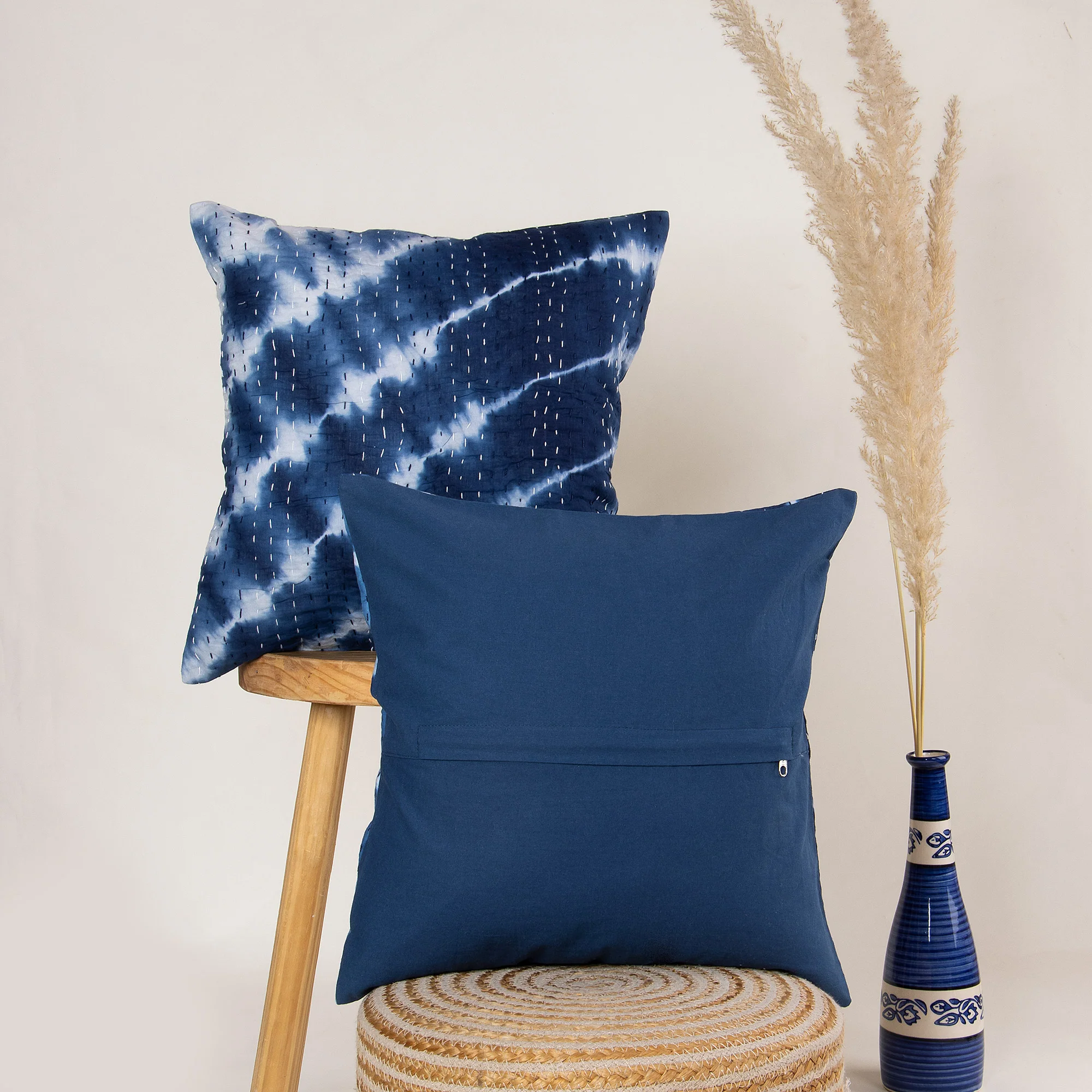 Natural Tie Dye Cotton Stitched Cushion Cover - Image 3