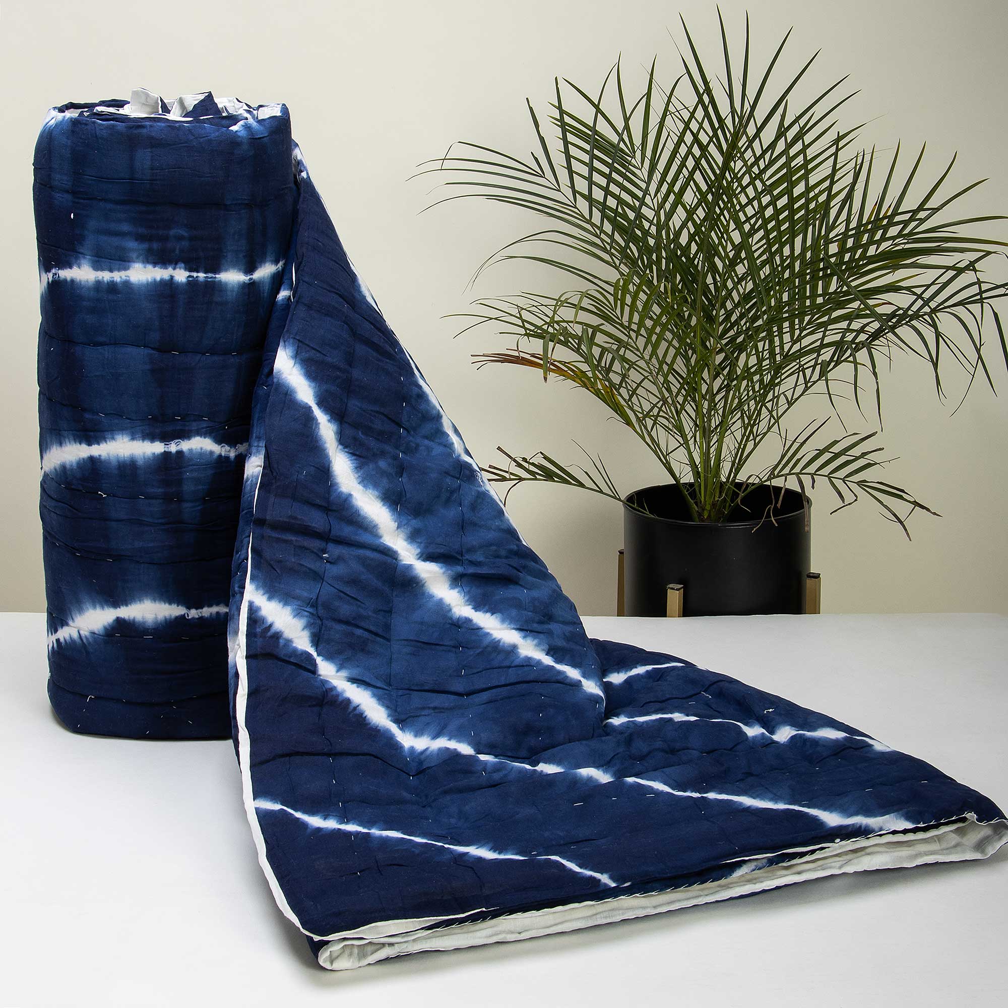 Blue Natural Tie Dye Pure Cotton Indian Jaipuri Razai Quilts - Image 5