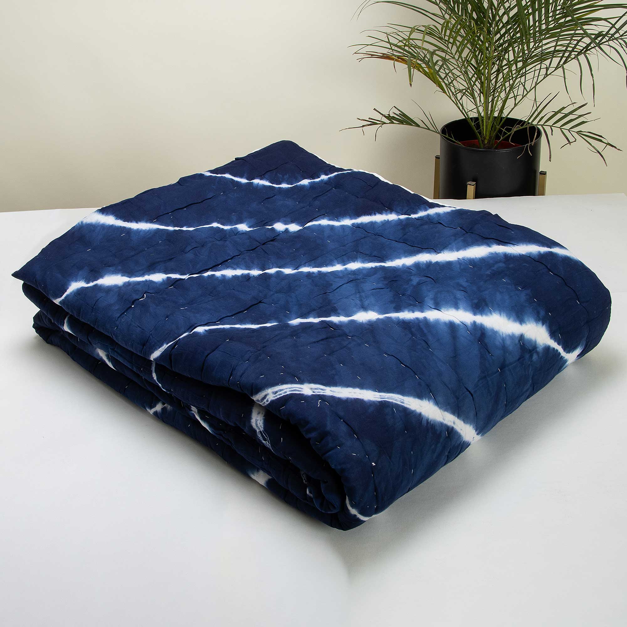 Blue Natural Tie Dye Pure Cotton Indian Jaipuri Razai Quilts - Image 6