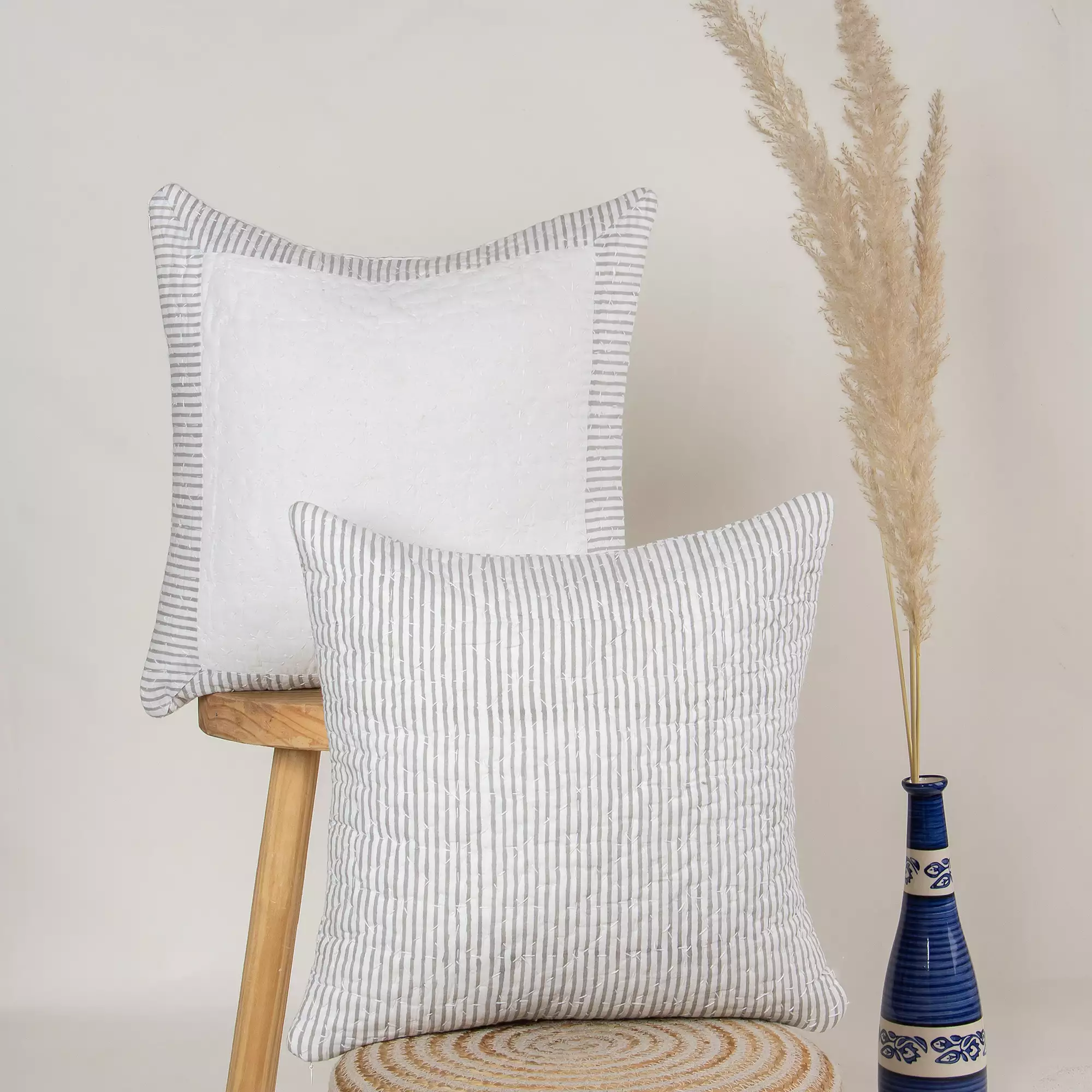 Hand Printed Kantha Sofa Cushion Cover - Image 3
