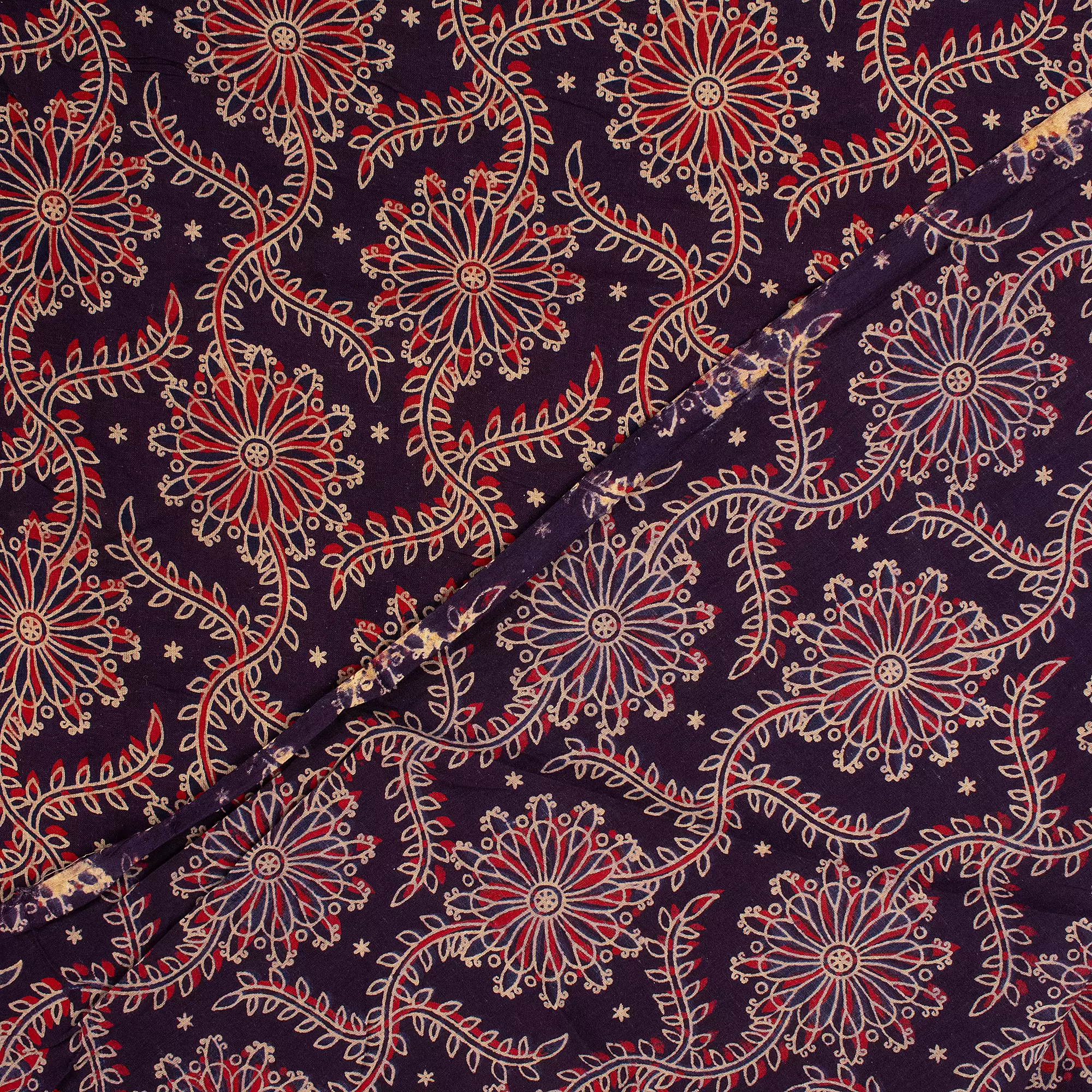 Indian Hand Block Ajrakh Floral Printed Fabric - Image 3