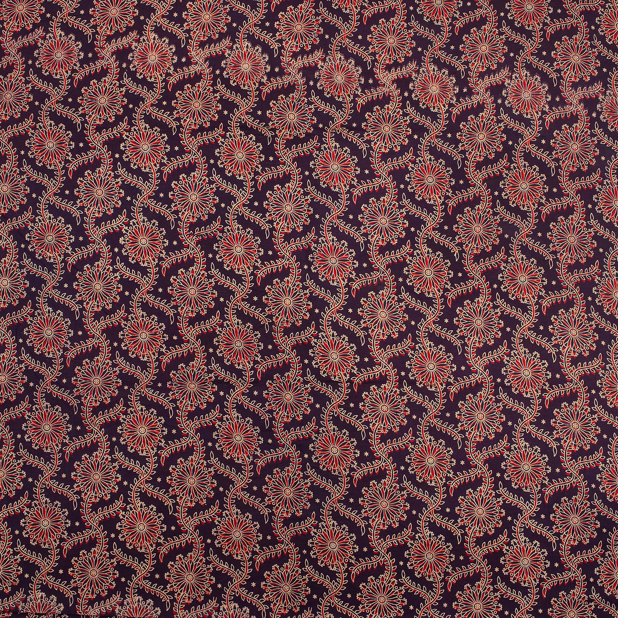 Indian Hand Block Ajrakh Floral Printed Fabric - Image 4