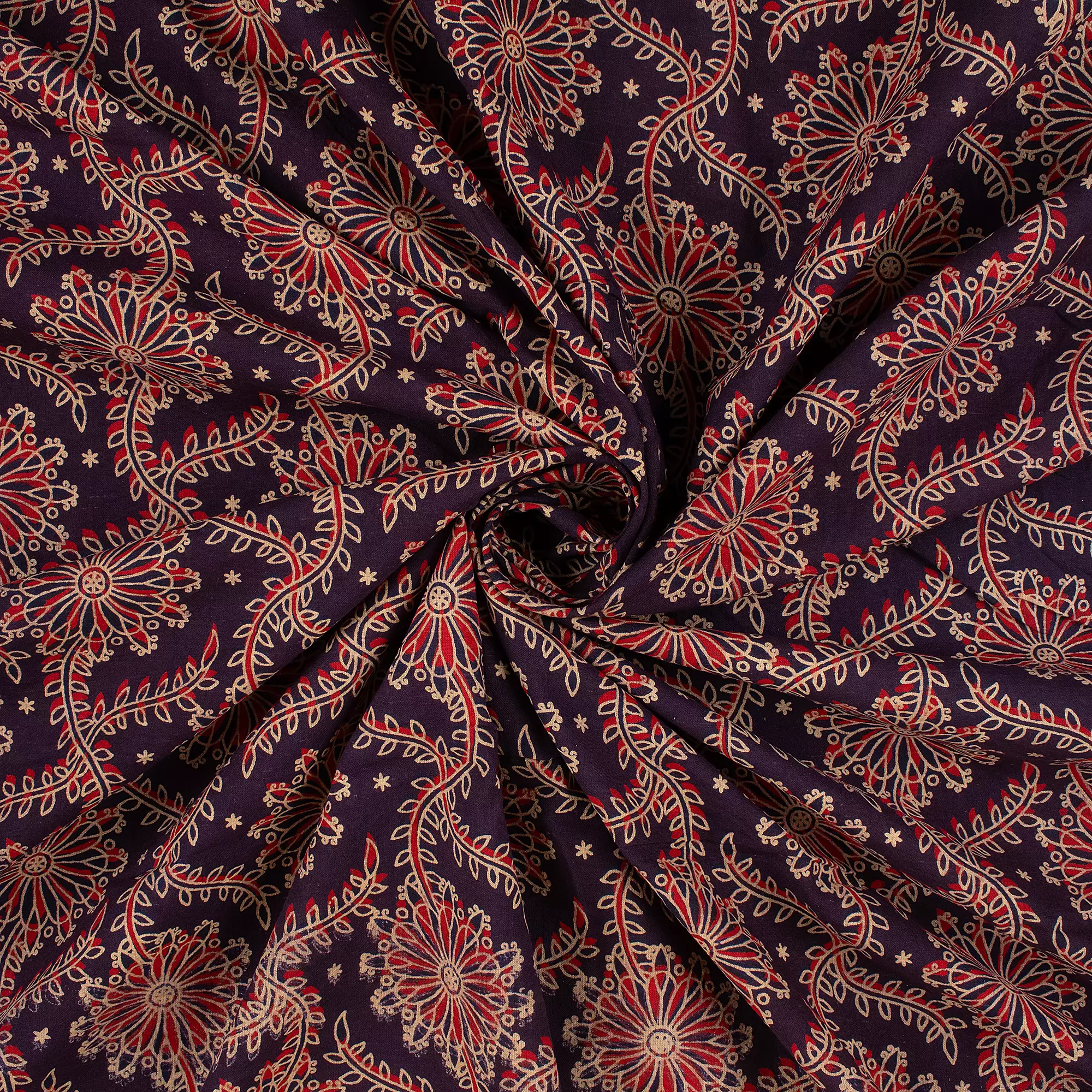 Indian Hand Block Ajrakh Floral Printed Fabric - Image 6