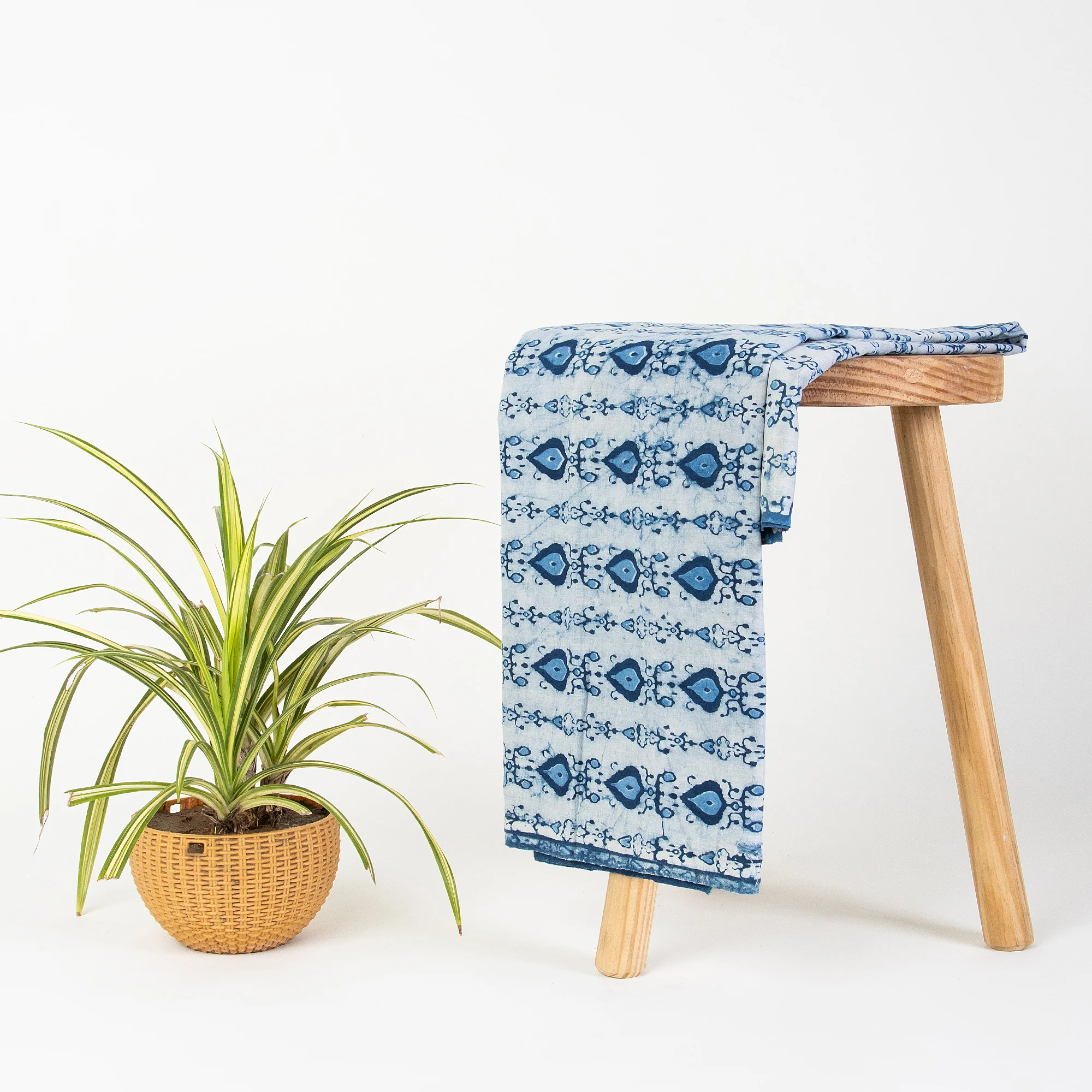 Blue Leaf Indian Hand Block Print Cotton Fabric