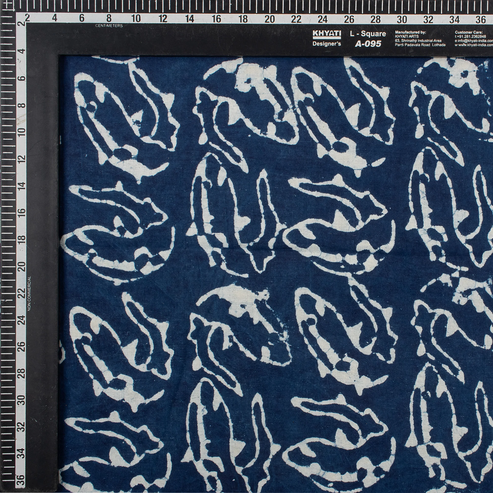 Fish Block Print Indigo Cotton Fabric - Image 2