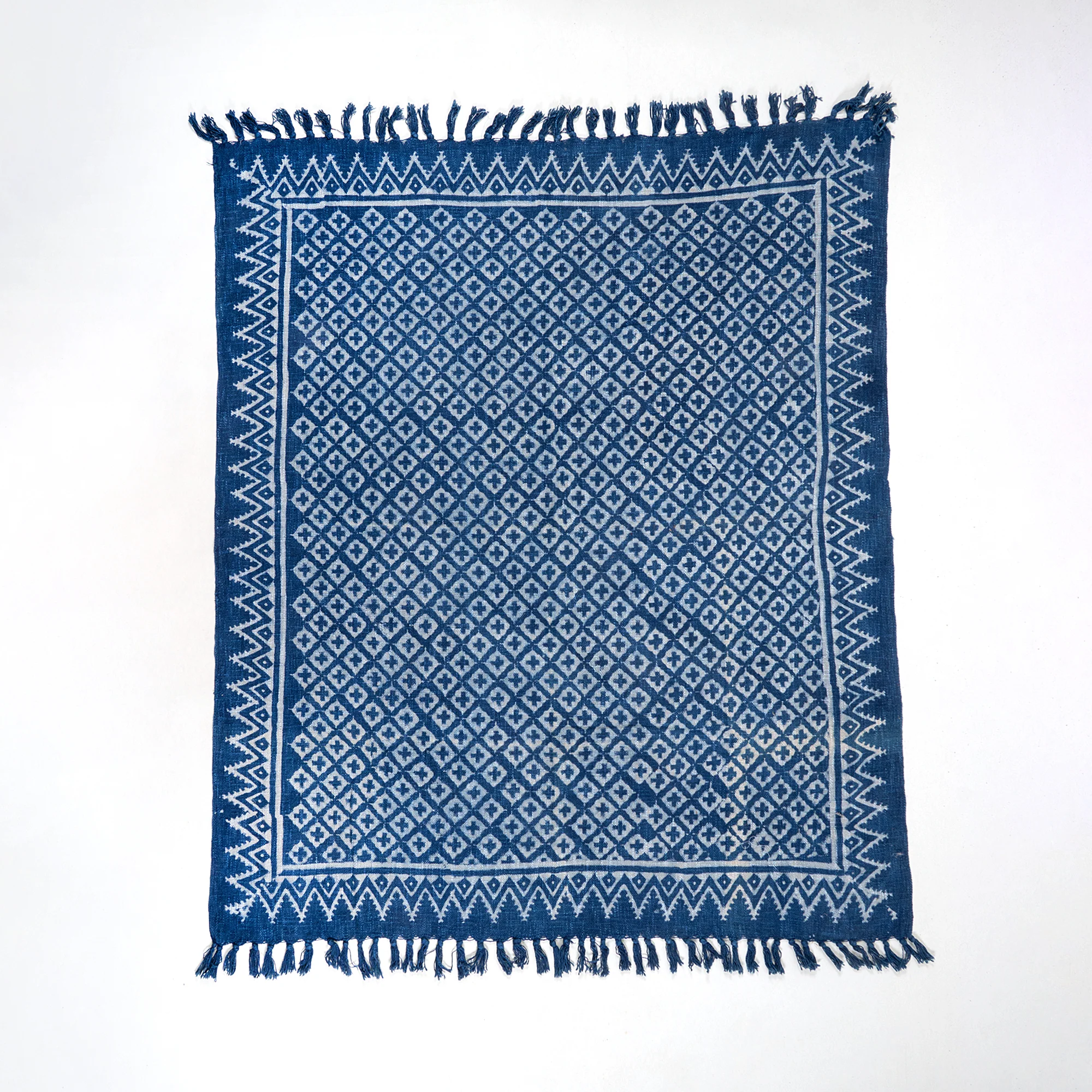 Exclusive Indigo Indian Hand Block Printed Cotton Throw Blanket - Image 2