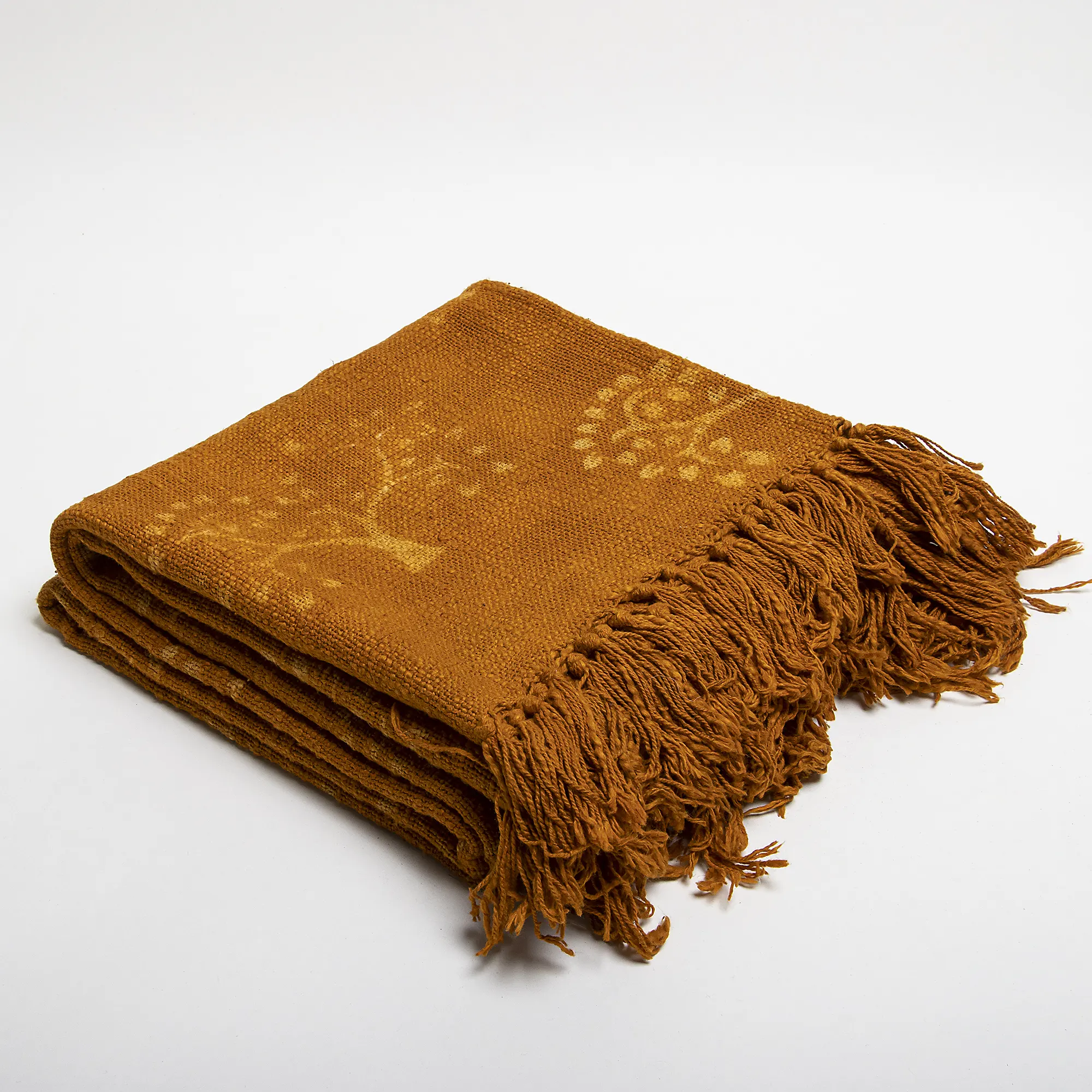 Mustard Yellow Tree Print Indian Hand Block Printed Cotton Sofa Throw Blankets - Image 3
