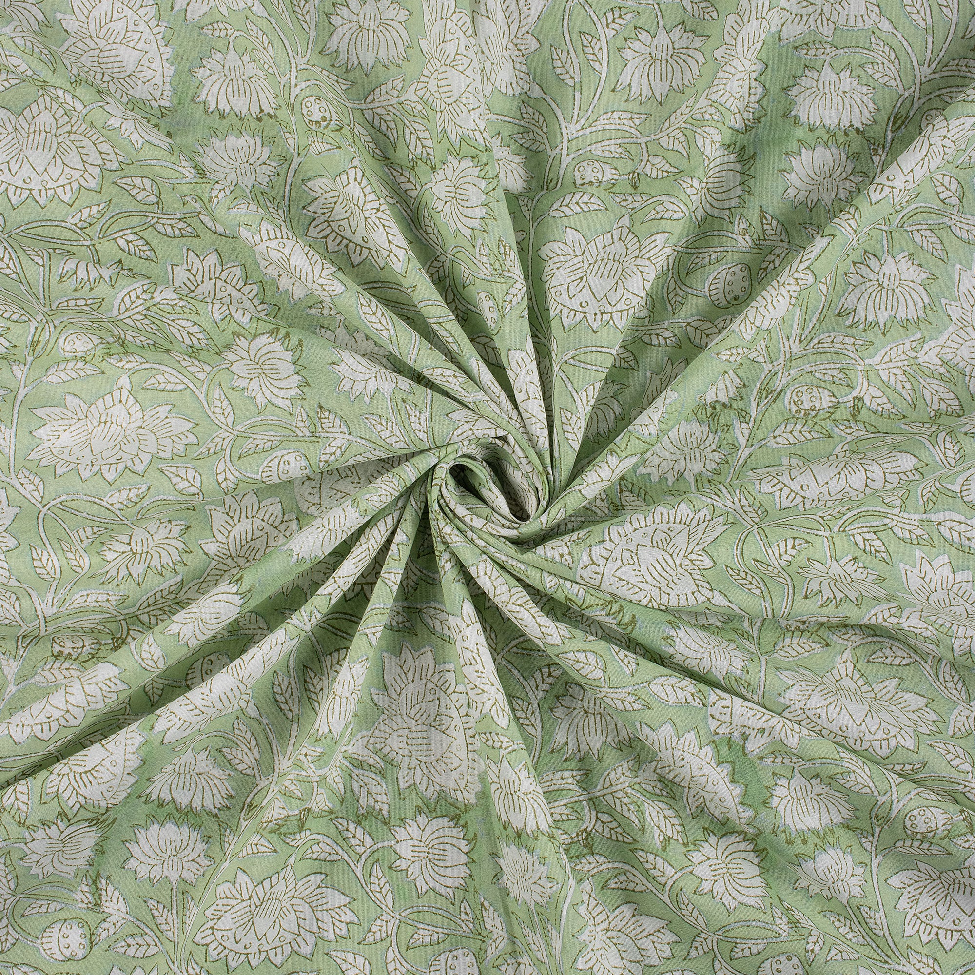 Floral Block Printed Indian Fabric - Image 2