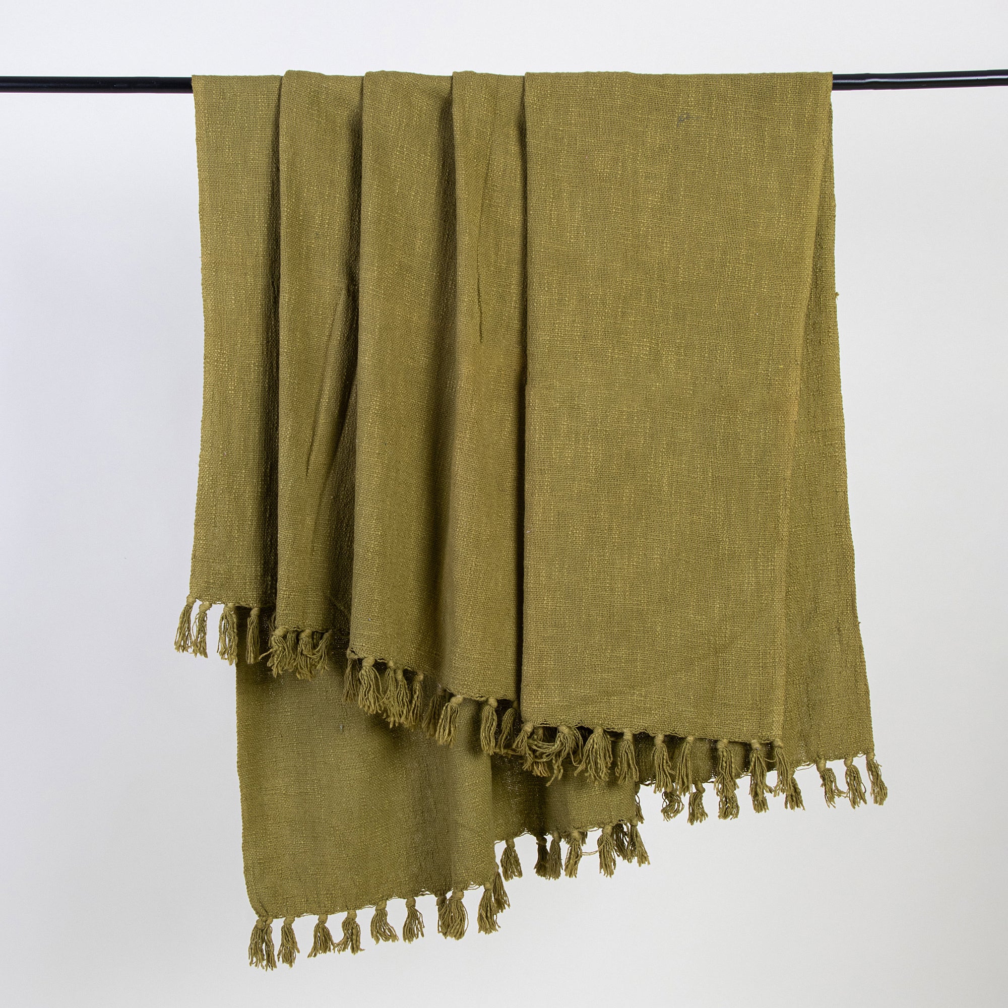 Olive Green Handcrafted Cotton Solid Throw Blanket - Image 2