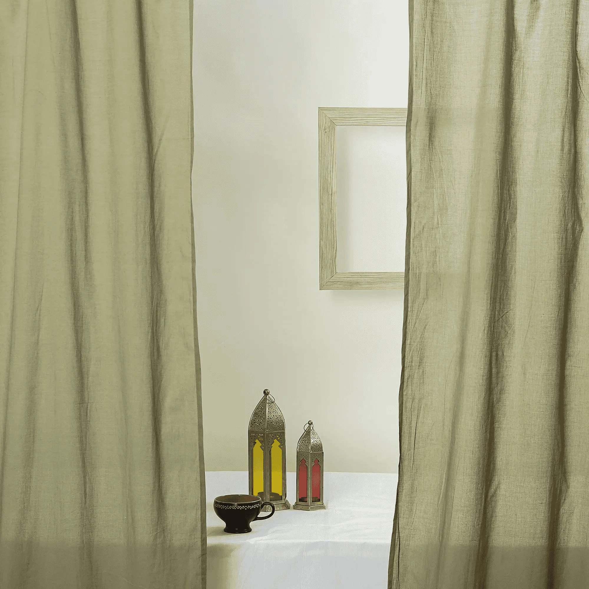 Set of 2 Pure Cotton Solid  Hand Dyed Dining Room Curtains - Image 3