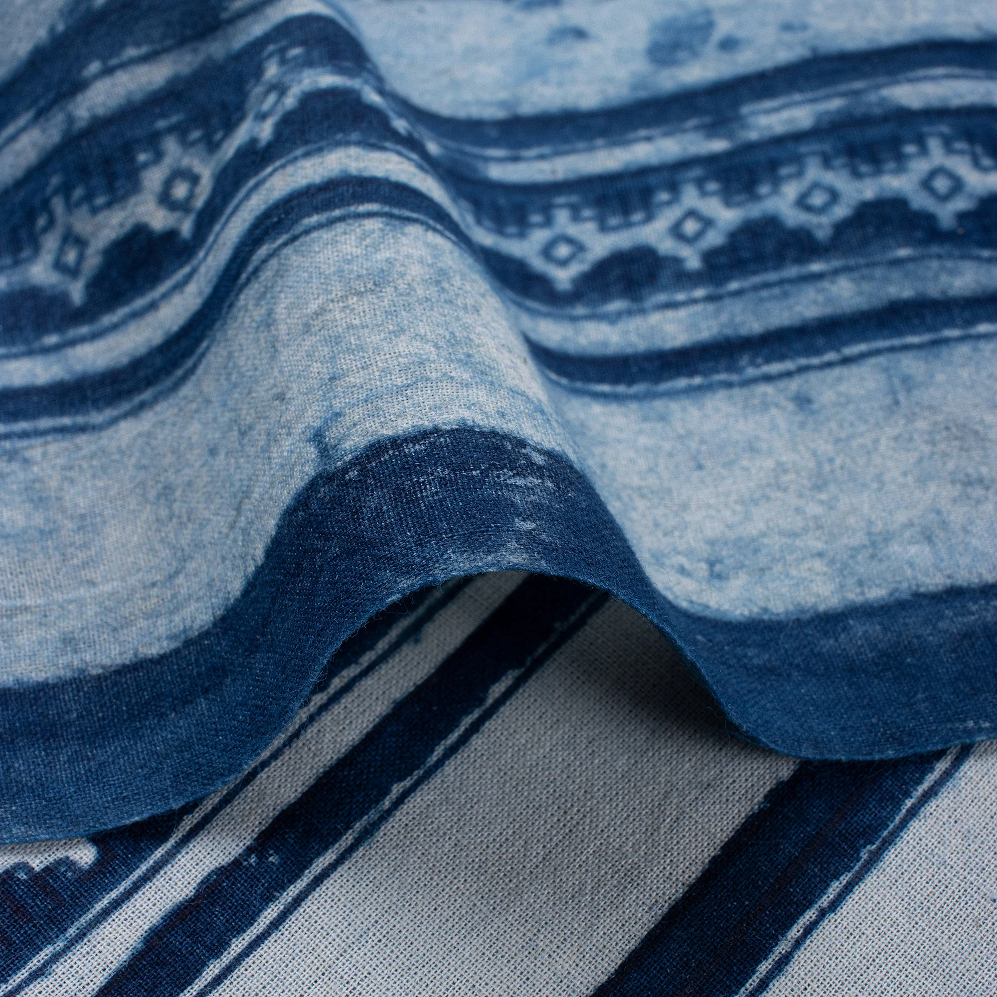Blue Stripe Indigo Fabric Cotton Material - Image 3